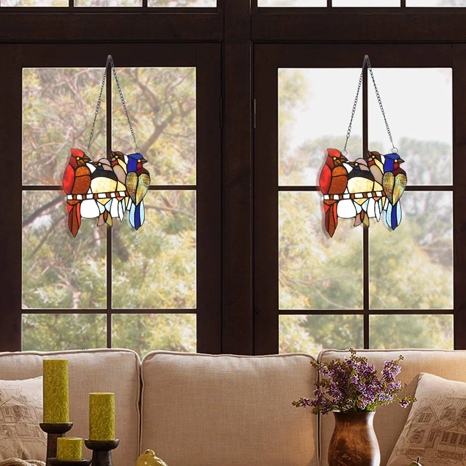 Capulina Stained Glass Birds Window Hangings Tiffany Style Handicrafts Birds Suncatcher Home Office Decor Gifts for Grandma Mom - Image 2