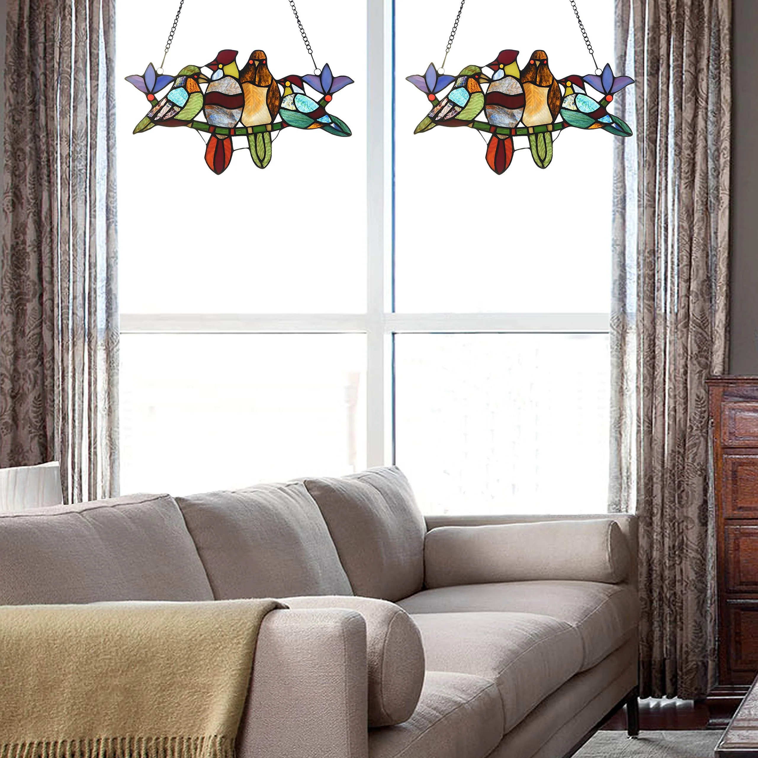 Capulina 4 Tit Birds Stained Glass Window Hangings Tiffany - Image 2