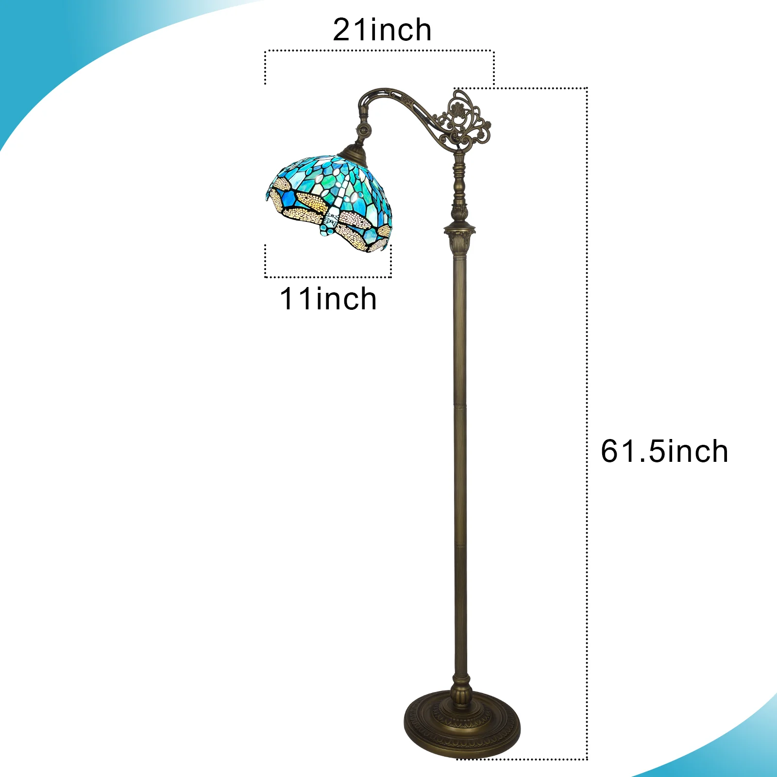 Antique Tiffany Floor Lamp[11''W*62''H] Gooseneck Adjustable Stained Glass Floor Lamp Standing Reading Light for Living Room/Bedroom/Home Office/Study(Dragonfly) - Image 5