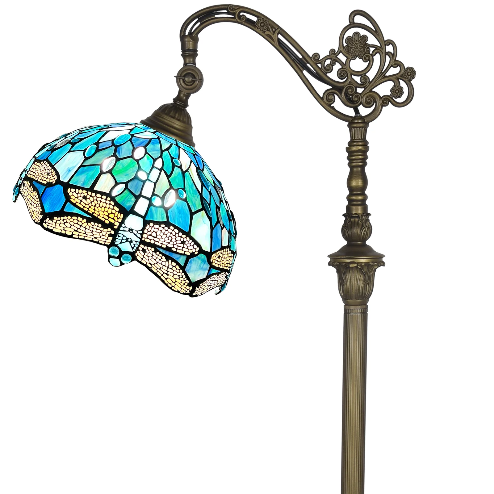 Antique Tiffany Floor Lamp[11''W*62''H] Gooseneck Adjustable Stained Glass Floor Lamp Standing Reading Light for Living Room/Bedroom/Home Office/Study(Dragonfly) - Image 8