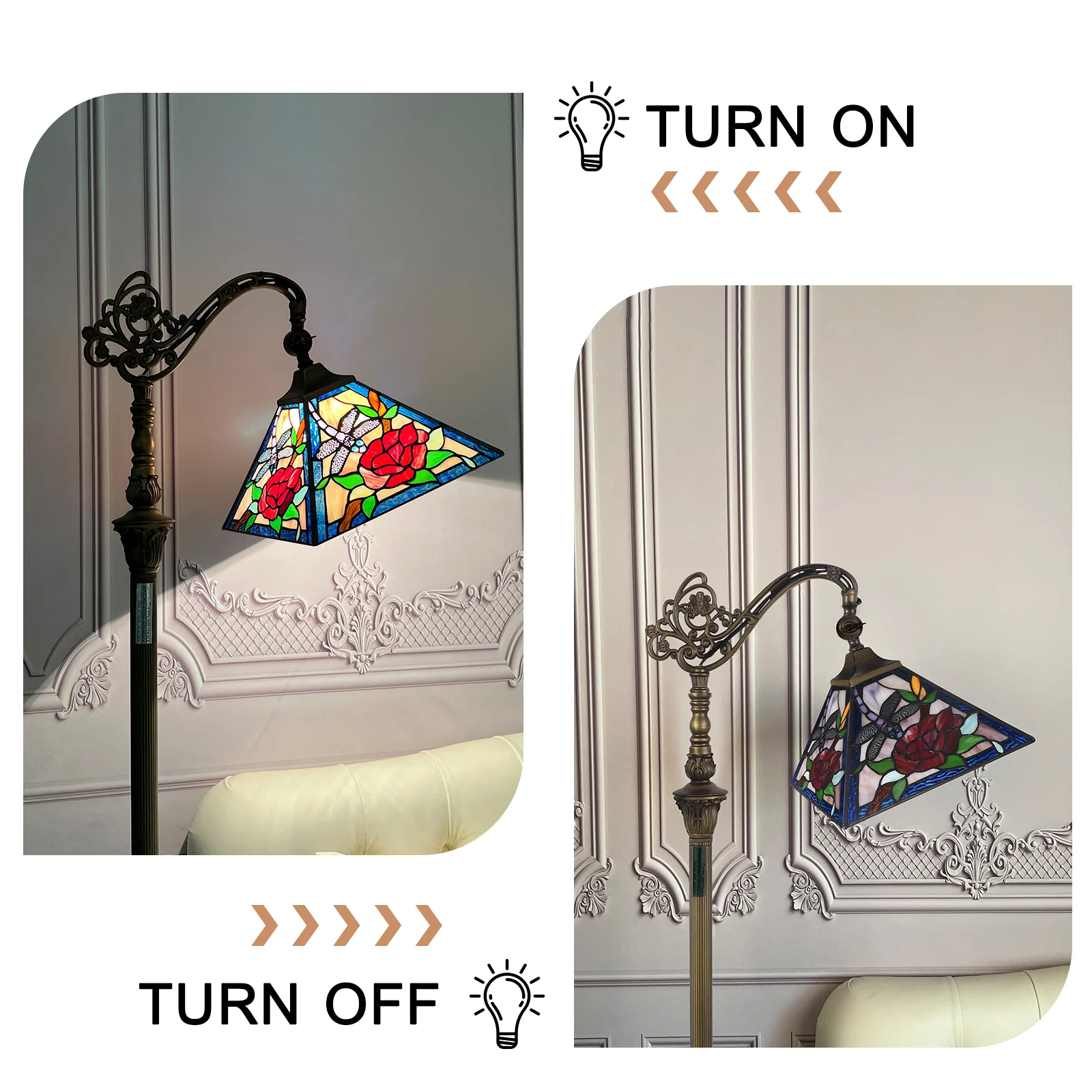 Tiffany Floor Lamp — Rose Stained Glass, Gooseneck Adjustable, W11" × H62" - Image 6
