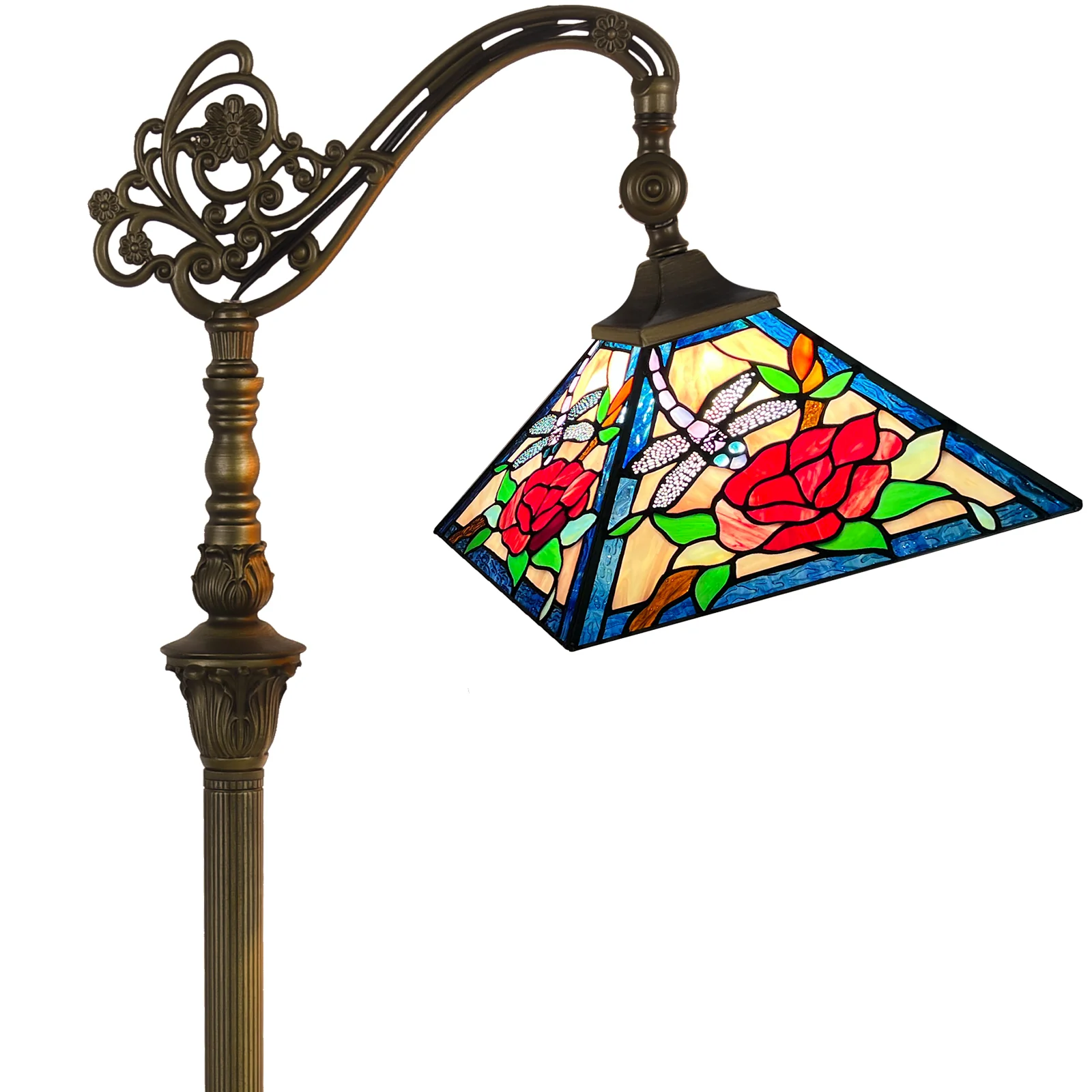 Tiffany Floor Lamp — Rose Stained Glass, Gooseneck Adjustable, W11" × H62" - Image 8