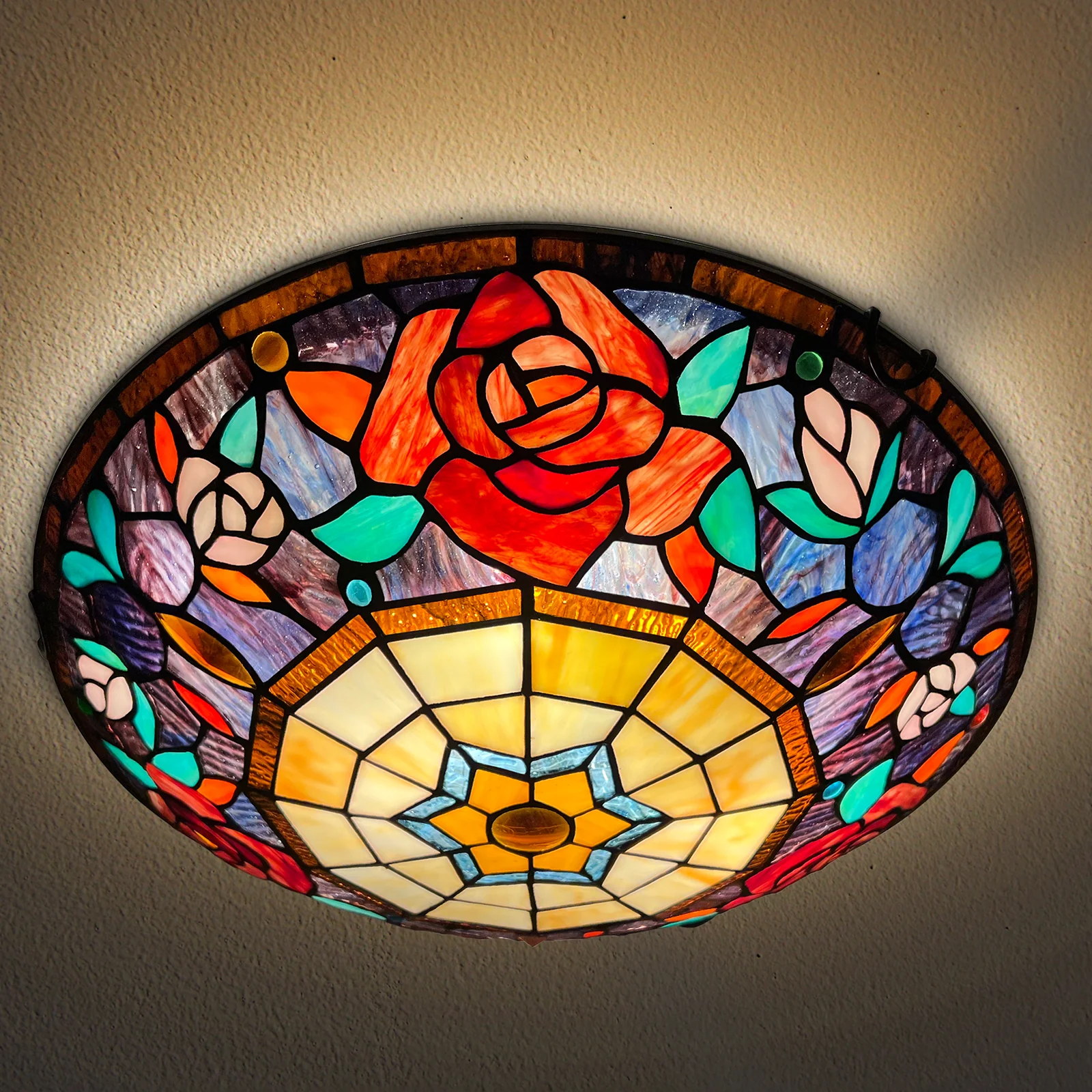 ARTZONE Tiffany Ceiling Lights, Stained Glass Ceiling Light 3-Lights 16 Inch Tiffany Flush Mount Ceiling Light for Bedroom Dining Living Room Entryway Foyer - Image 2
