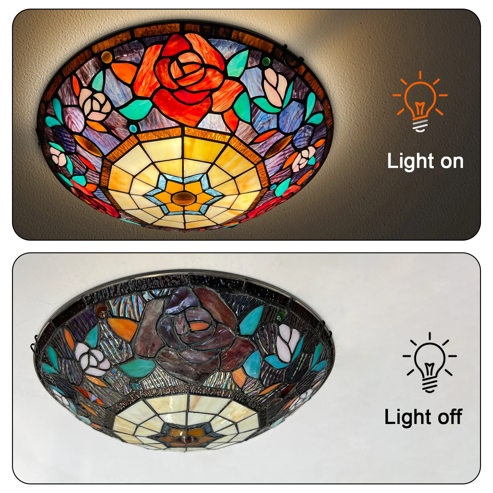 ARTZONE Tiffany Ceiling Lights, Stained Glass Ceiling Light 3-Lights 16 Inch Tiffany Flush Mount Ceiling Light for Bedroom Dining Living Room Entryway Foyer - Image 7
