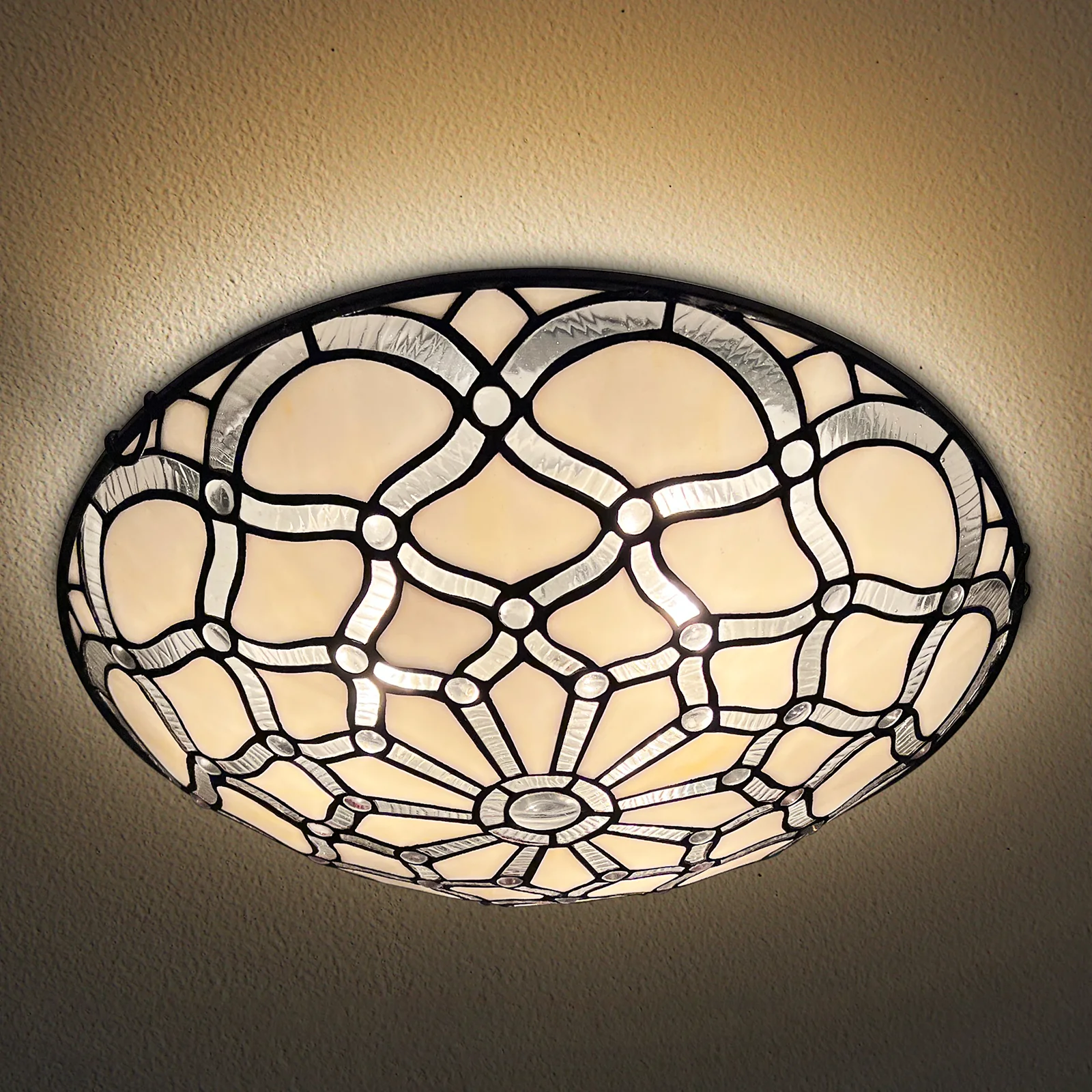 ARTZONE Tiffany Ceiling Lights, Stained Glass Ceiling Light 3-Lights 16 Inch Tiffany Flush Mount Ceiling Light for Bedroom Dining Living Room Entryway Foyer - Image 2