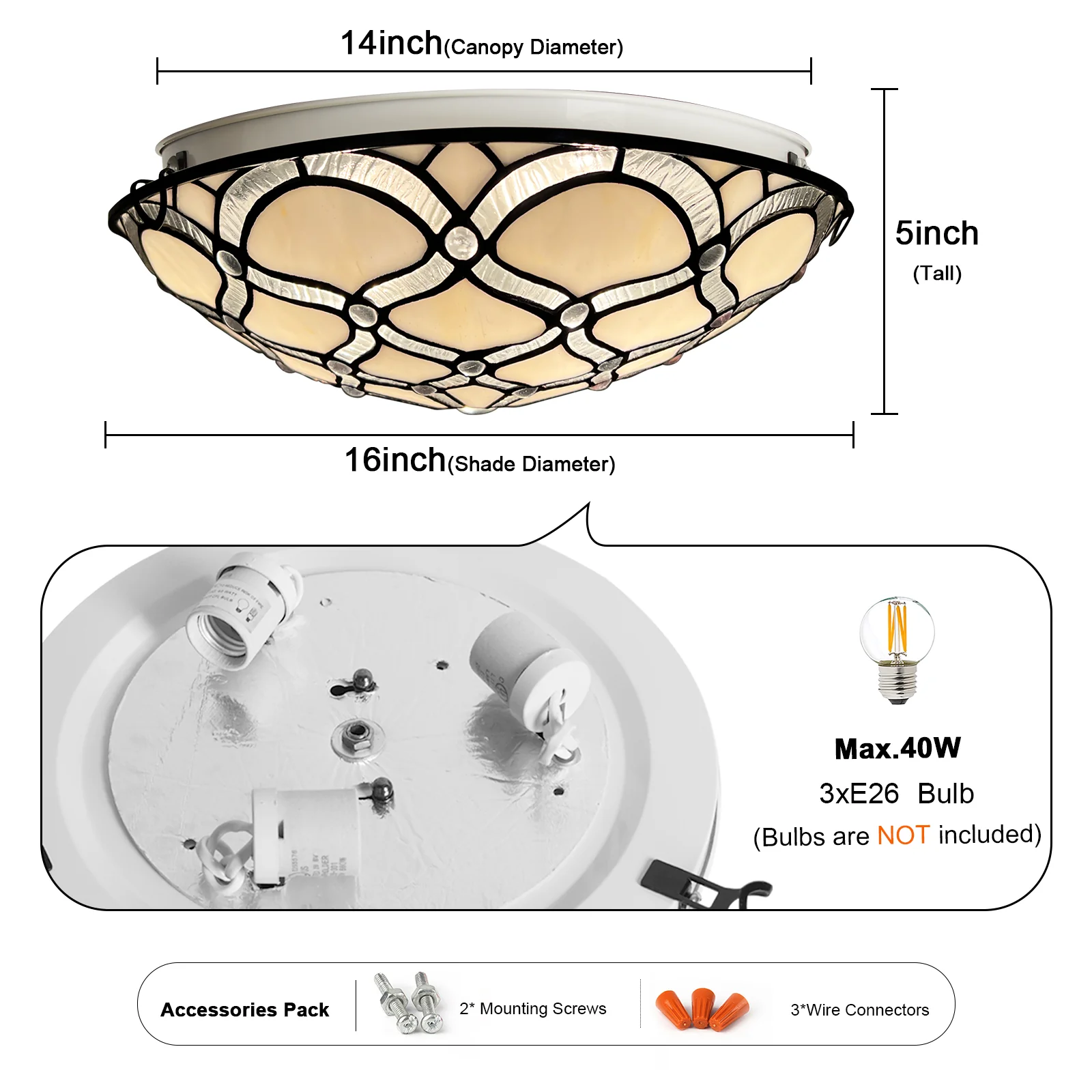 ARTZONE Tiffany Ceiling Lights, Stained Glass Ceiling Light 3-Lights 16 Inch Tiffany Flush Mount Ceiling Light for Bedroom Dining Living Room Entryway Foyer - Image 3