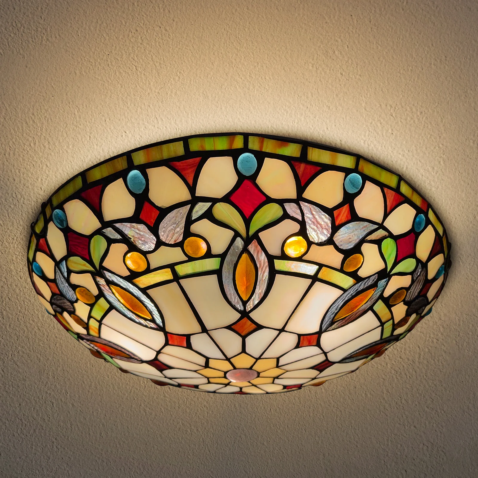 ARTZONE Tiffany Ceiling Lights, Stained Glass Ceiling Light 3-Lights 16 Inch Tiffany Flush Mount Ceiling Light for Bedroom Dining Living Room Entryway Foyer