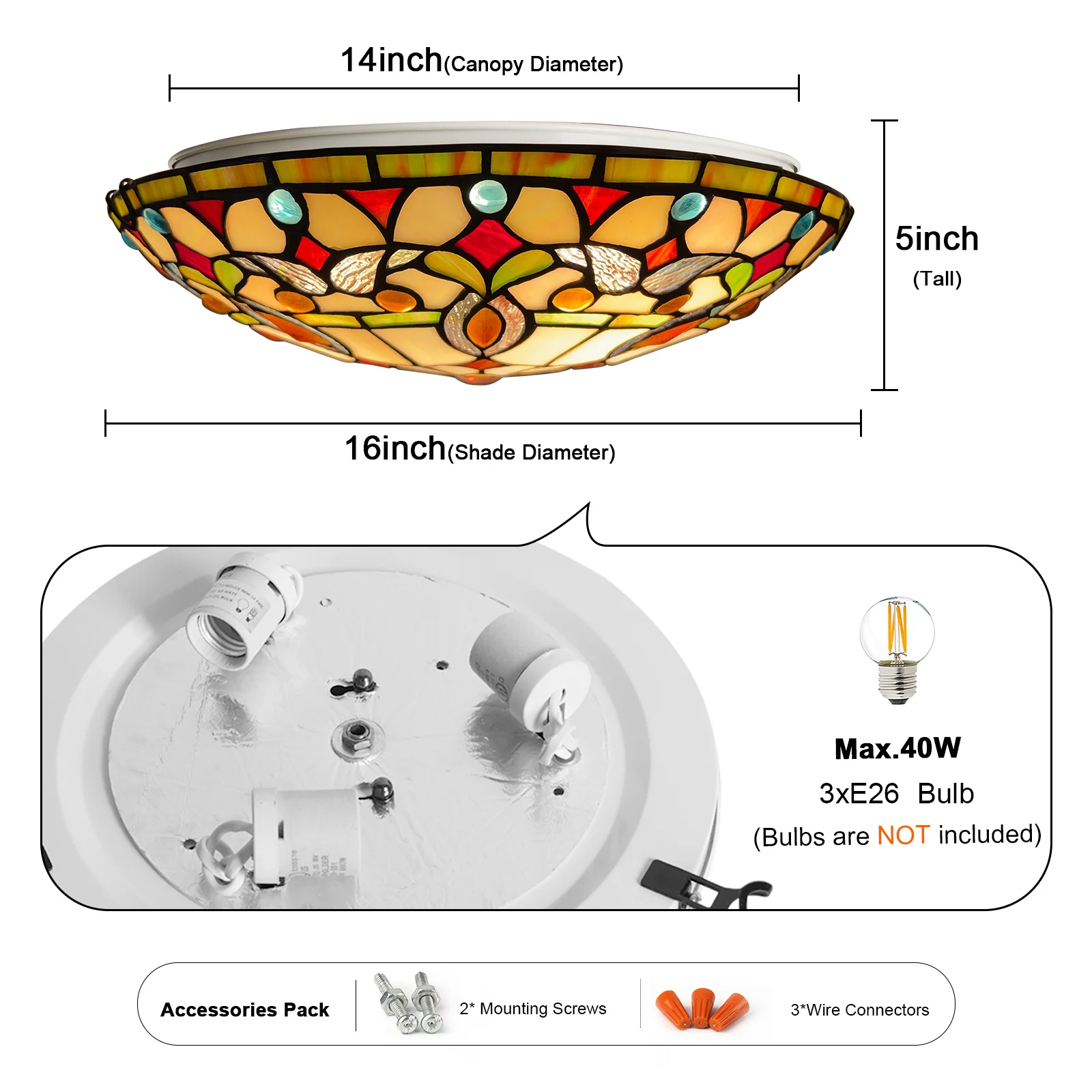 ARTZONE Tiffany Ceiling Lights, Stained Glass Ceiling Light 3-Lights 16 Inch Tiffany Flush Mount Ceiling Light for Bedroom Dining Living Room Entryway Foyer - Image 2