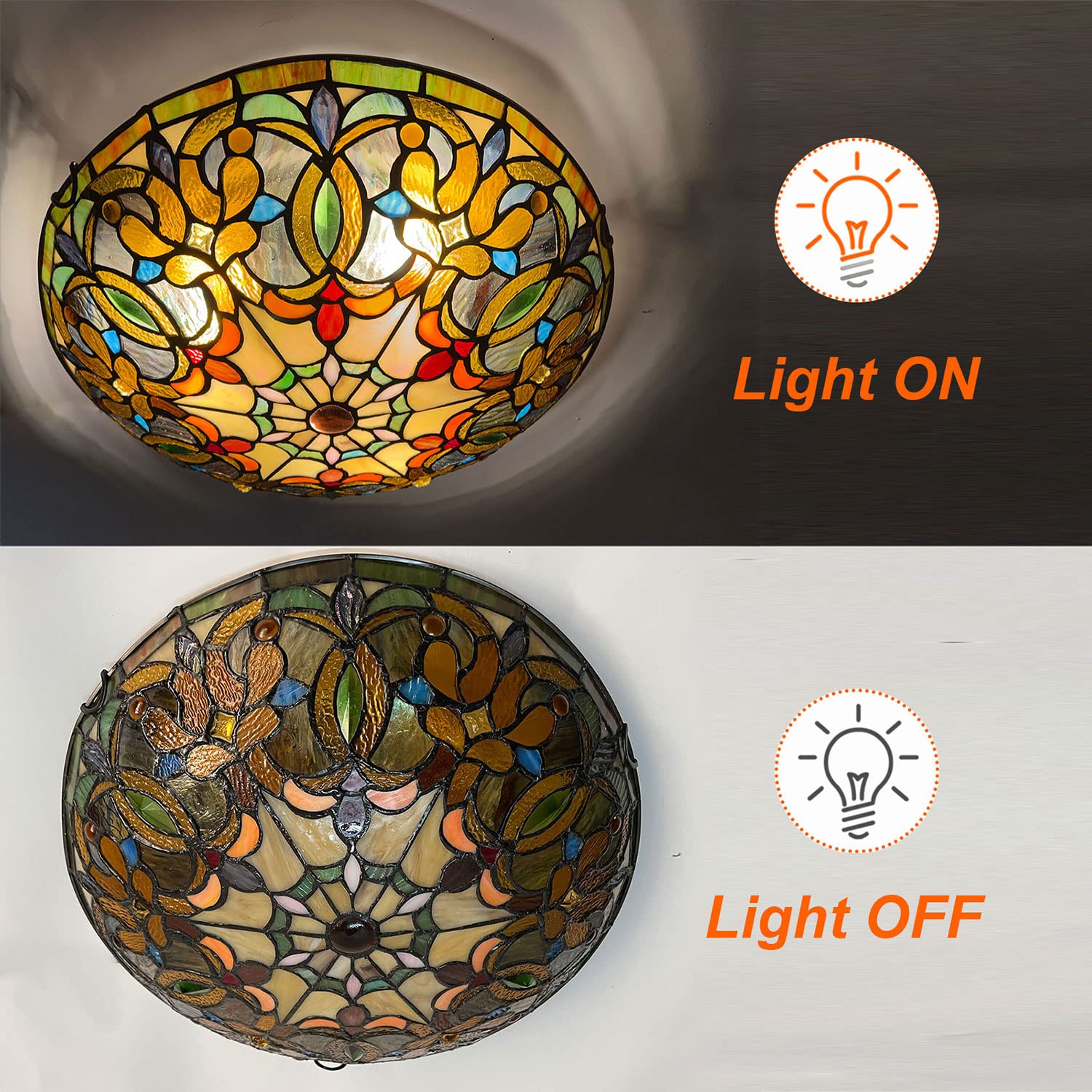 Artzone Tiffany Stained Glass Flush Mount Ceiling Light - Image 6