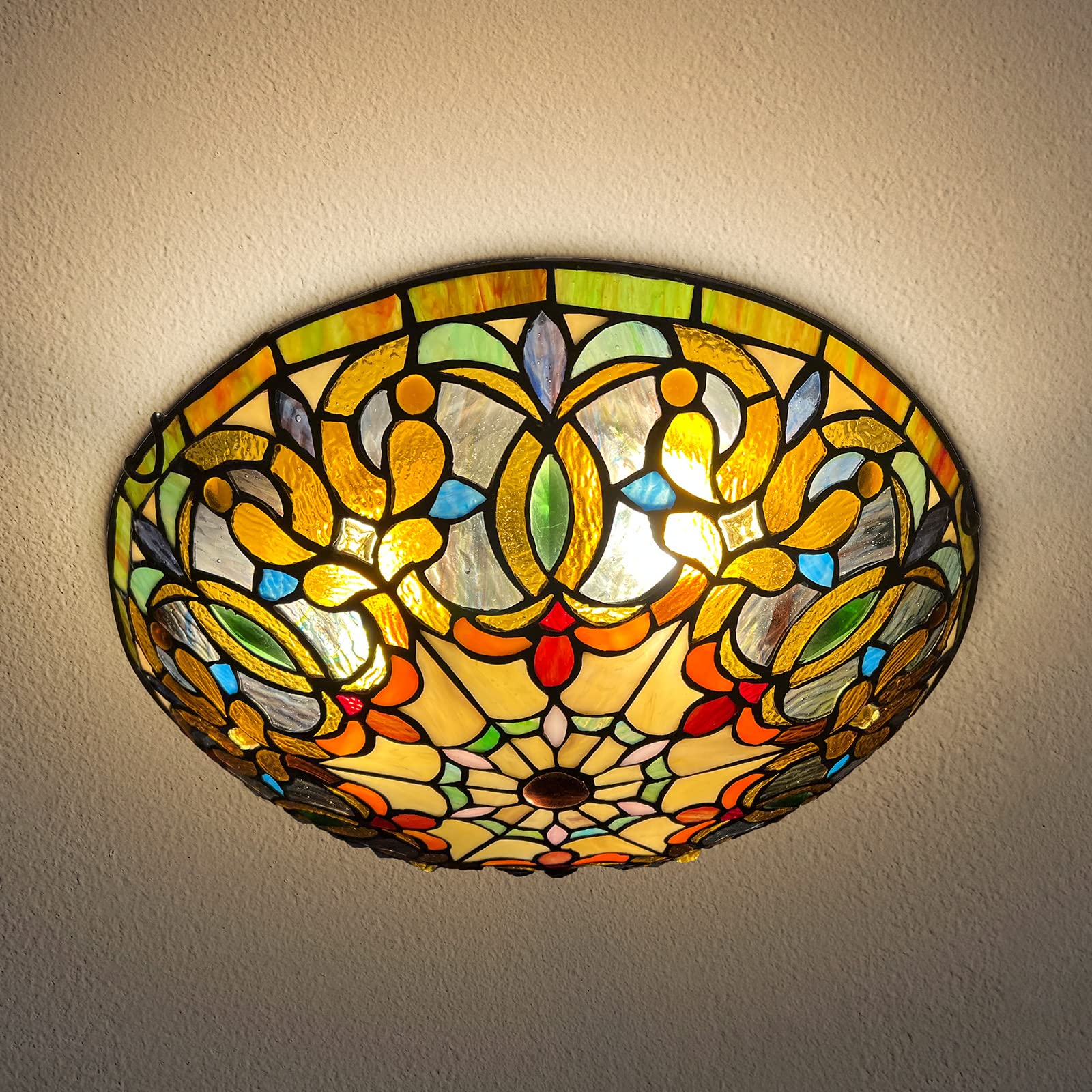 Artzone Tiffany Stained Glass Flush Mount Ceiling Light - Image 9