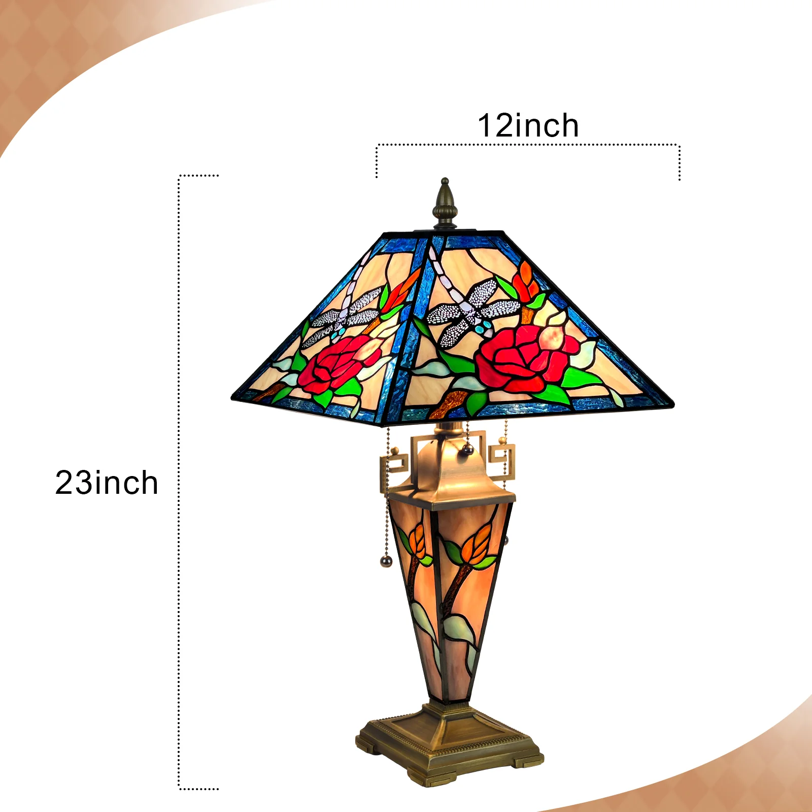 ARTZONE Tiffany Table Lamp with Nighlight [W12''xH24''], Tiffany Table Lights Antique Stained Glass Bedside Table Lamp for Bedside/Desk Reading/Living Room/Home Office/Bedroom - Image 5
