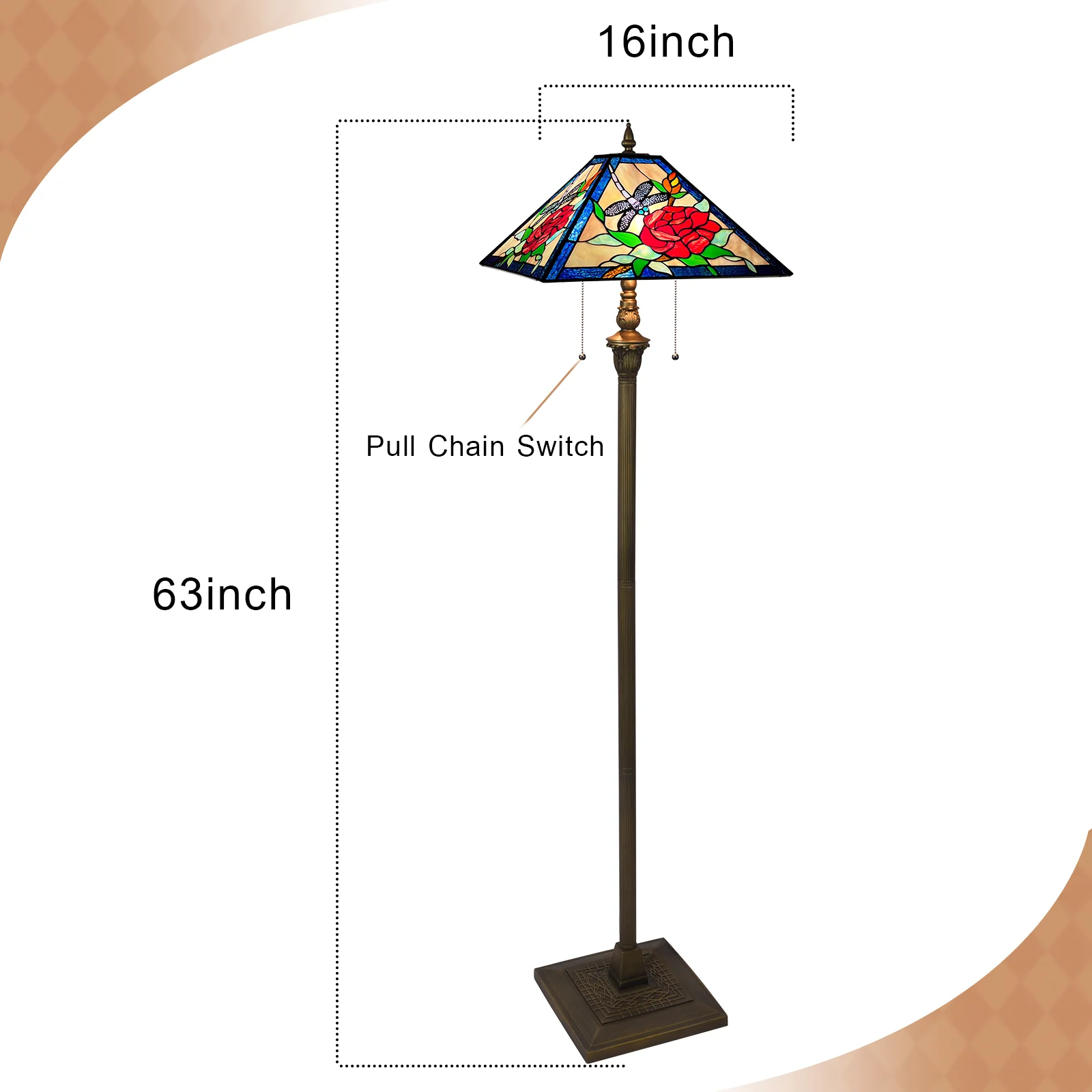 Tiffany Floor Lamp with Nightlight — Rose & Dragonfly Stained Glass, W16" × H59" - Image 4