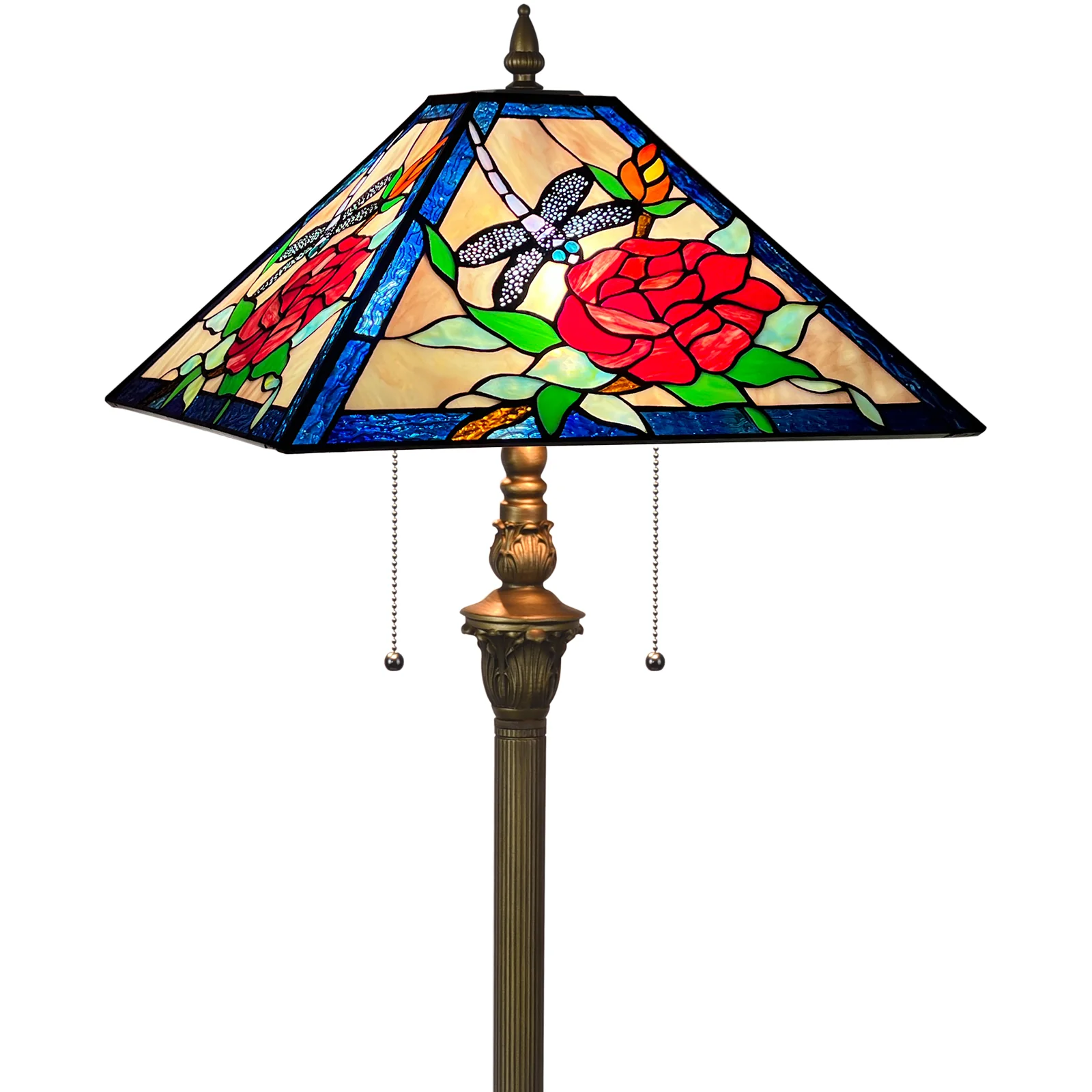 Tiffany Floor Lamp with Nightlight — Rose & Dragonfly Stained Glass, W16" × H59" - Image 8