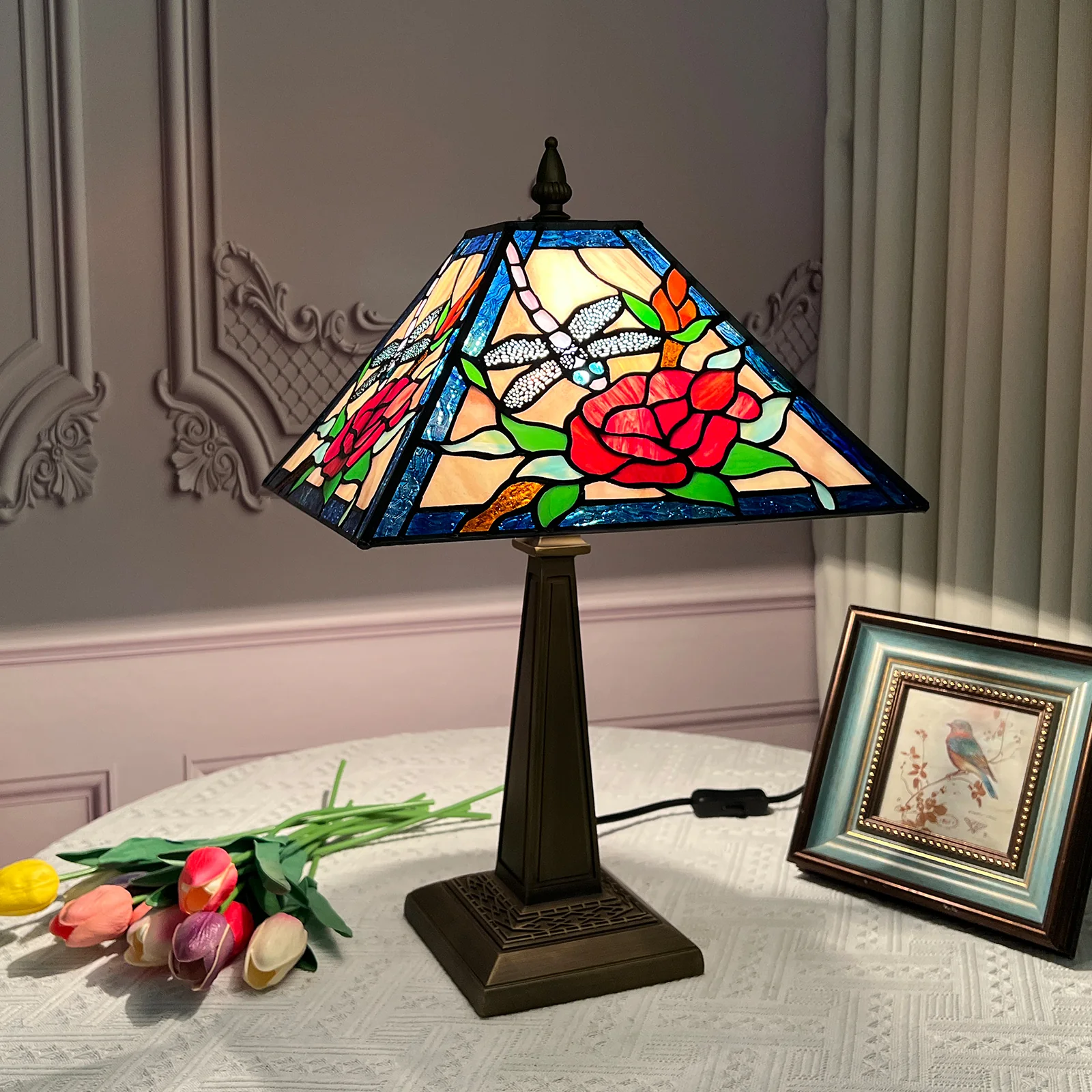 ARTZONE Tiffany Table Lamp[W12''xH20''], Tiffany Table Lights Antique Stained Glass Bedside Table Lamp for Bedside/Desk Reading/Living Room/Home Office/Bedroom