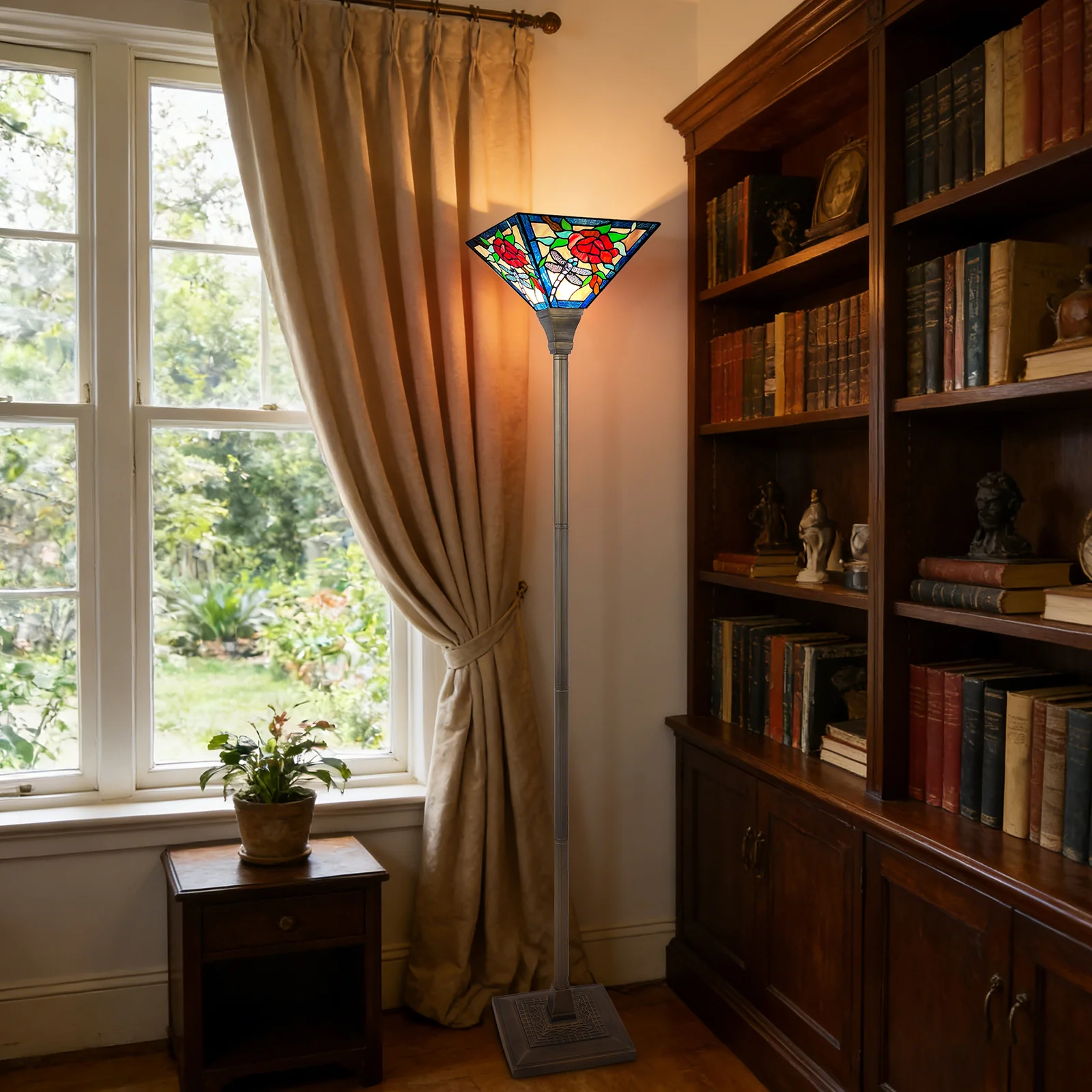 ARTZONE Tiffany Torchiere Floor Lamp,Handcrafted Stained Glass Lamp Shade,Antique Style Standing Corner Light for Living Room and Bedroom - Image 2