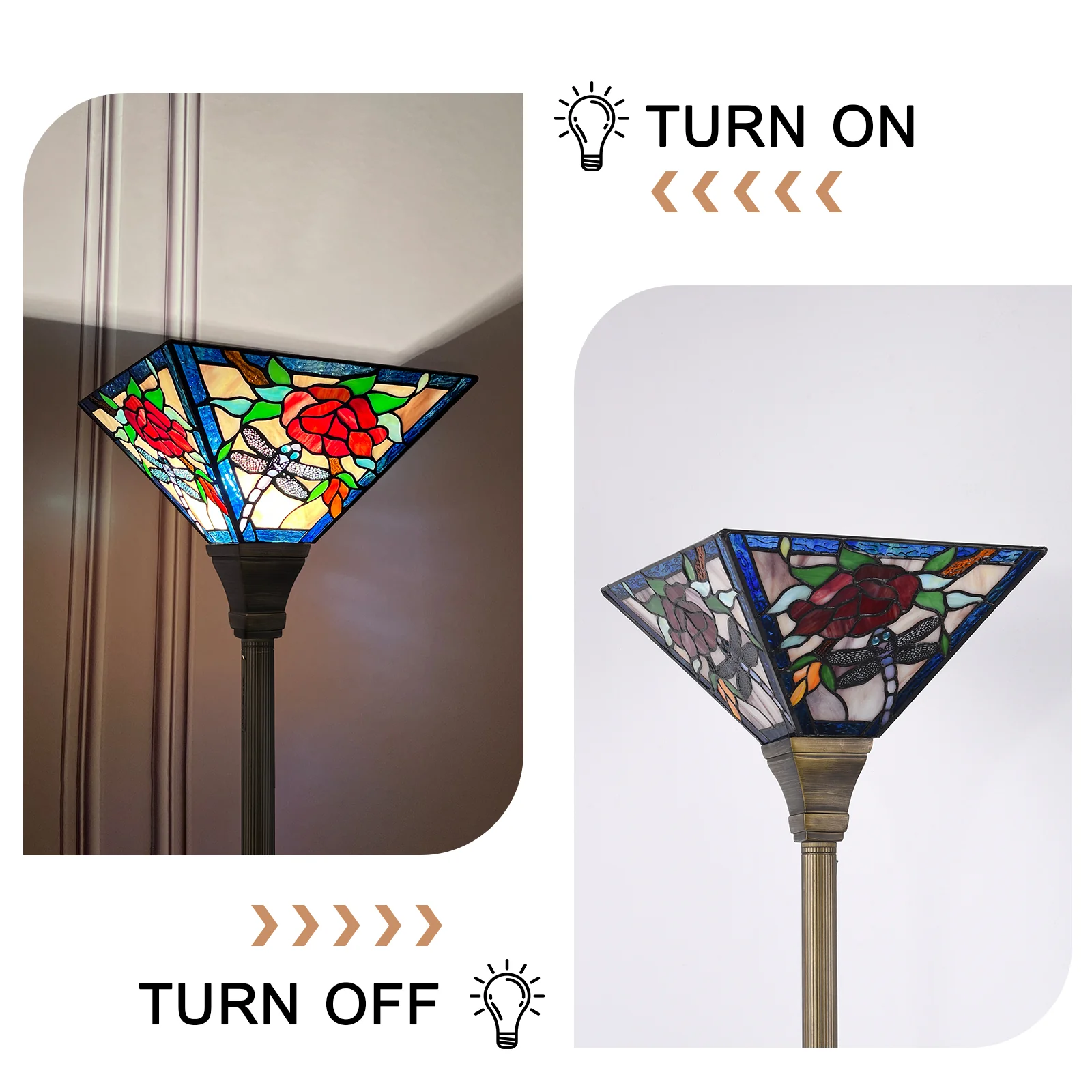 ARTZONE Tiffany Torchiere Floor Lamp,Handcrafted Stained Glass Lamp Shade,Antique Style Standing Corner Light for Living Room and Bedroom - Image 6