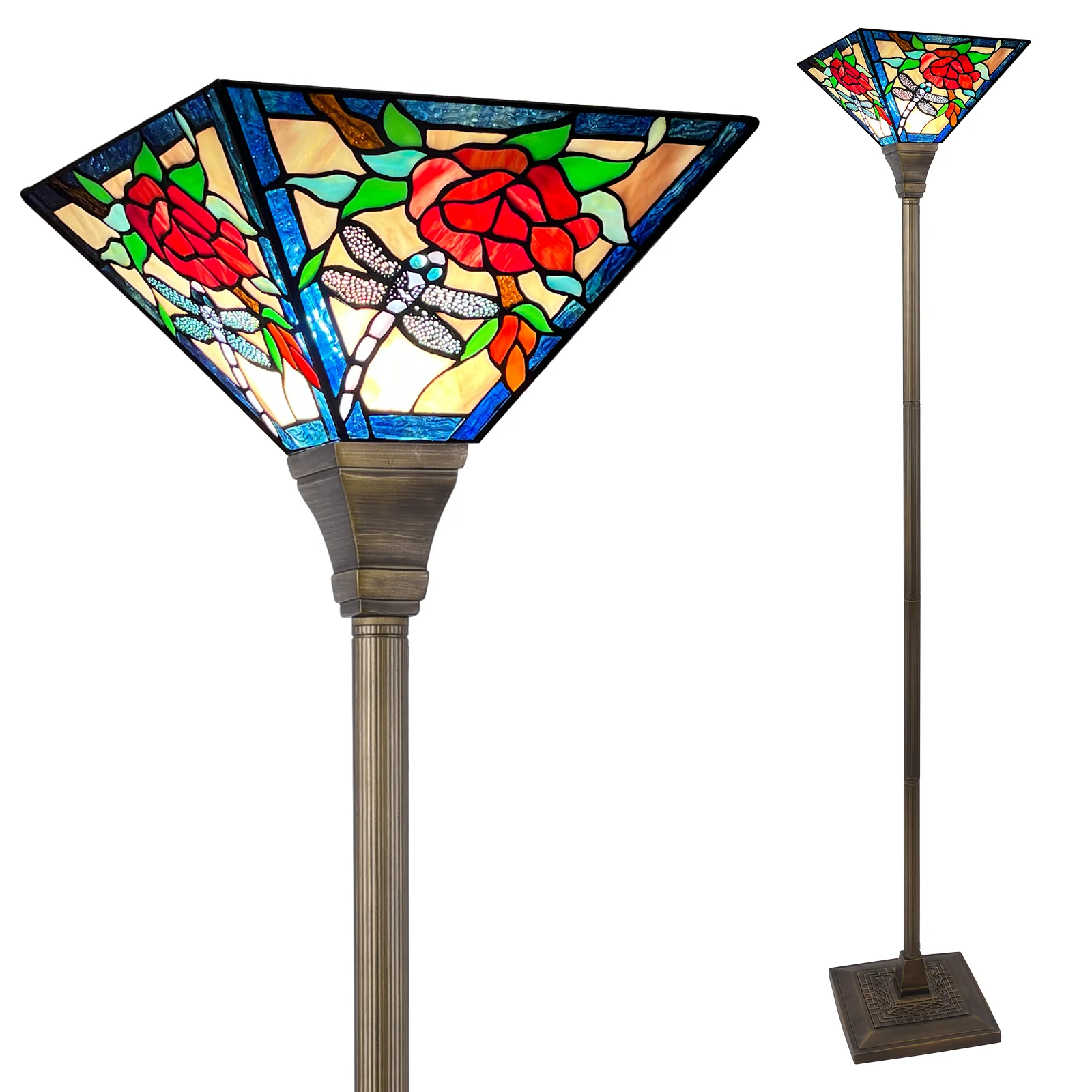 ARTZONE Tiffany Torchiere Floor Lamp,Handcrafted Stained Glass Lamp Shade,Antique Style Standing Corner Light for Living Room and Bedroom - Image 8