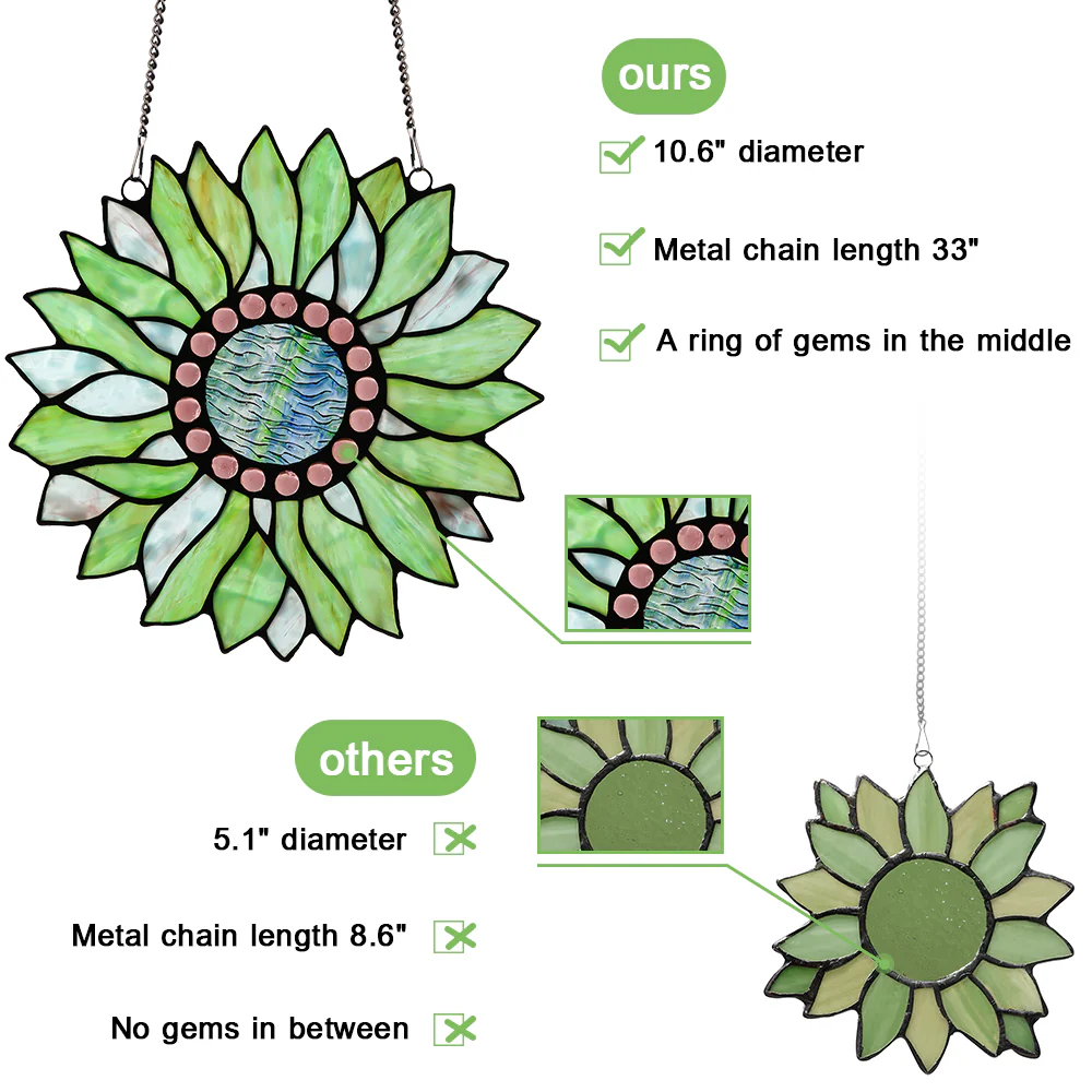 Capulina Sunflower Stained Glass Window Hangings Suncatcher for Window,Handmade Tiffany Glass Crafts for Family and Friends - Image 15