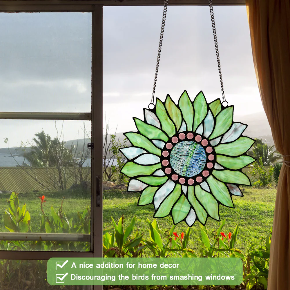 Capulina Sunflower Stained Glass Window Hangings Suncatcher for Window,Handmade Tiffany Glass Crafts for Family and Friends - Image 17
