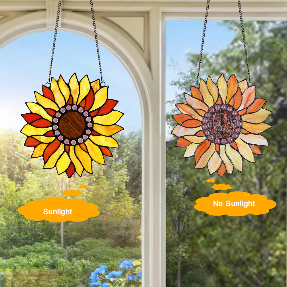 Capulina Sunflower Stained Glass Window Hangings Suncatcher for Window,Handmade Tiffany Glass Crafts for Family and Friends - Image 7