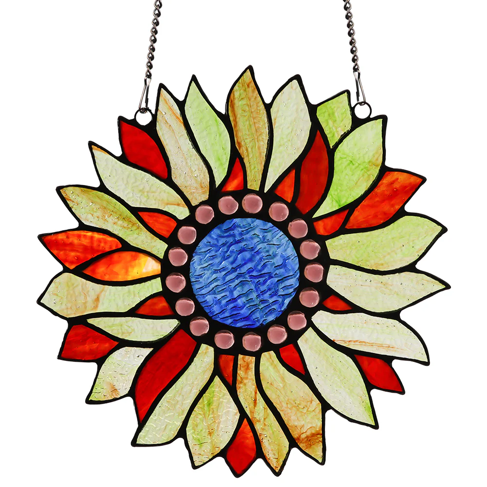 Capulina Sunflower Stained Glass Window Hangings Suncatcher for Window,Handmade Tiffany Glass Crafts for Family and Friends - Image 9