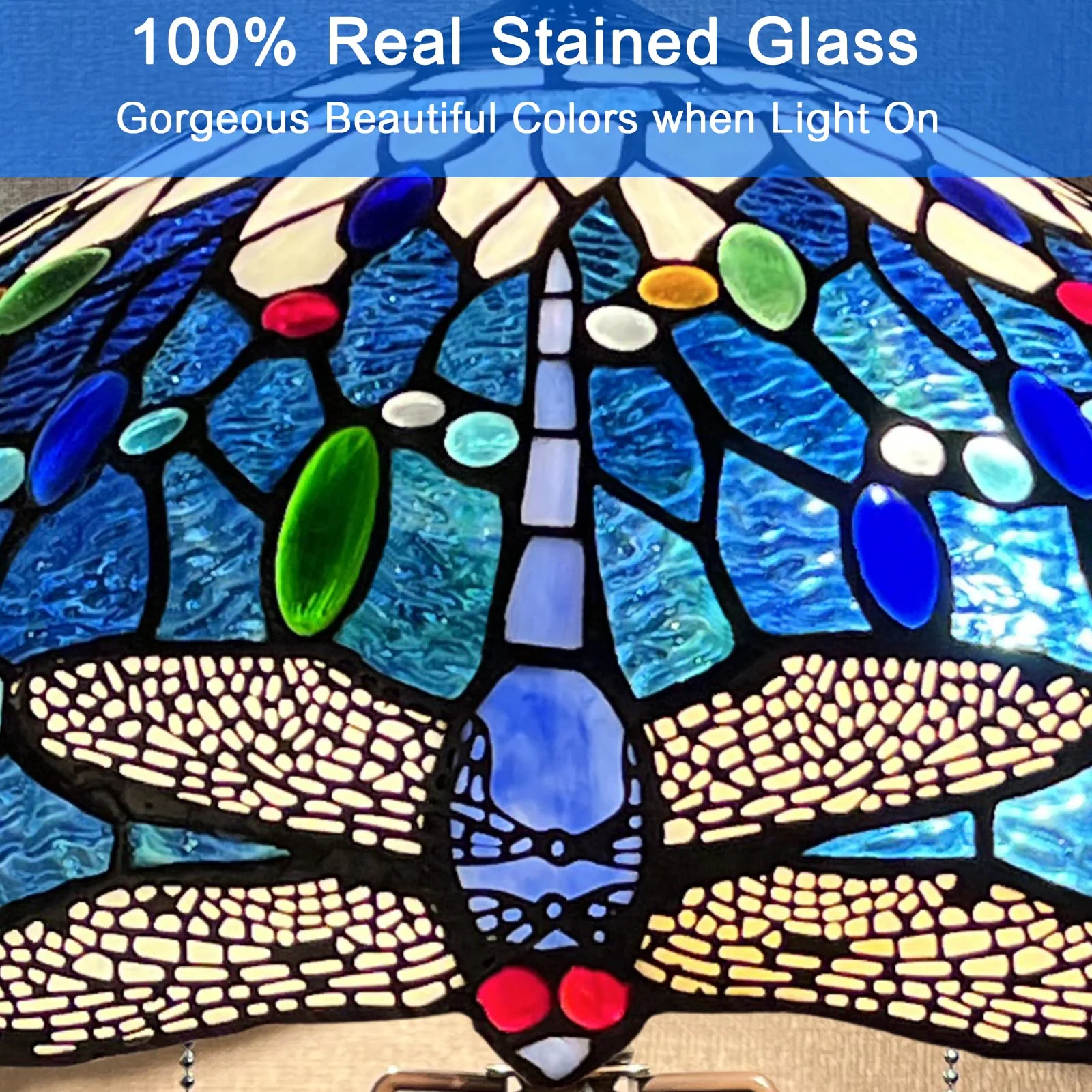 Capulina Tiffany Lamp, Stained Glass Table Lamp 16X16X24 Inches Sea Blue Dragonfly Style Reading Desk Light for Living Room Bedrooms Study Home Office - Image 4