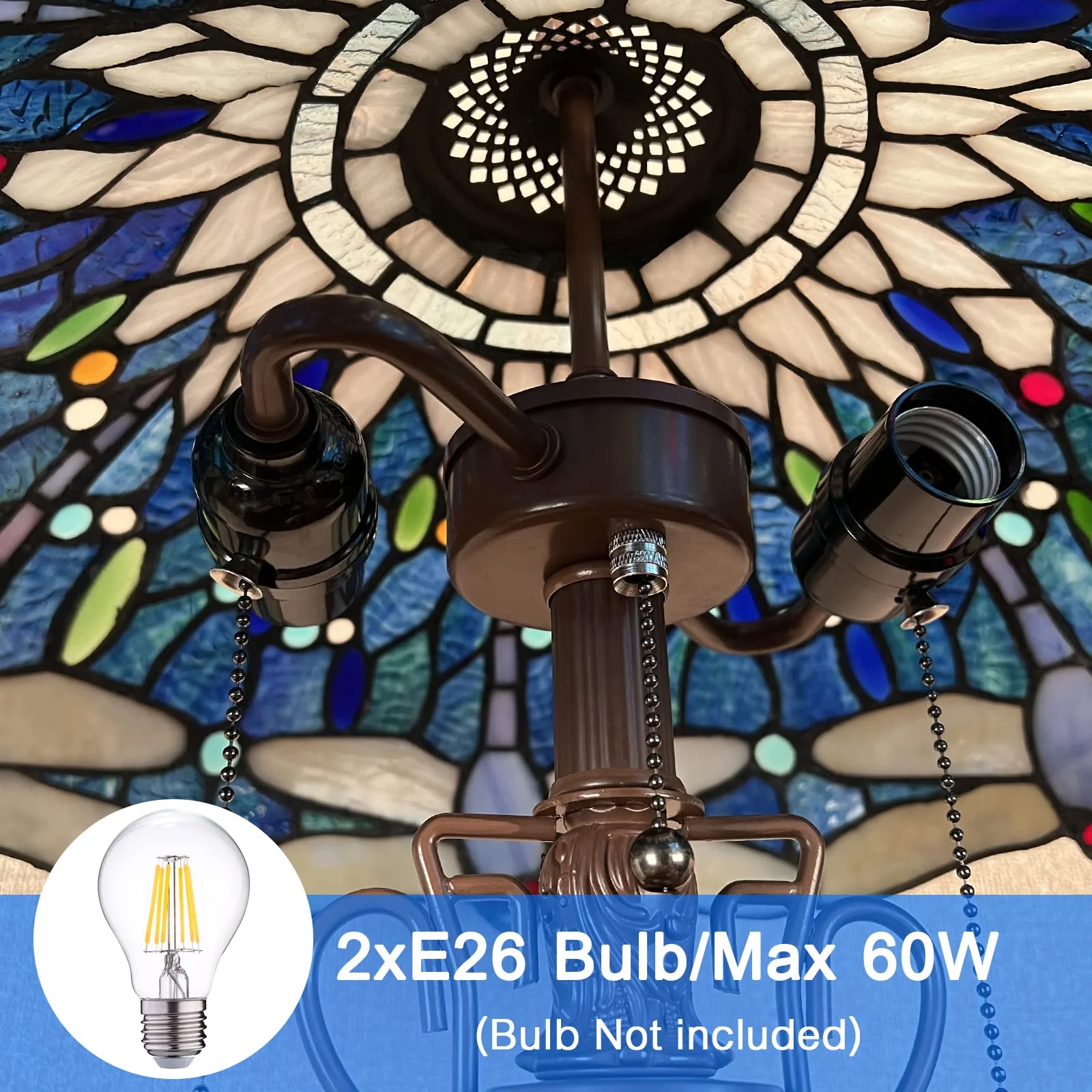 Capulina Tiffany Lamp, Stained Glass Table Lamp 16X16X24 Inches Sea Blue Dragonfly Style Reading Desk Light for Living Room Bedrooms Study Home Office - Image 5