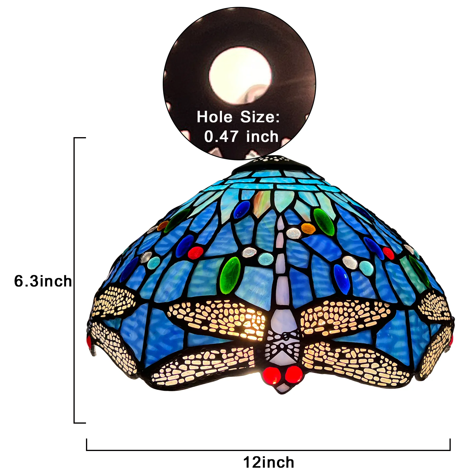 Capulina Tiffany Lamp Shade 12 Inches Wide Accessories Replacement Blue Dragonfly Style Stained Glass Lampshade for Table Lamp - Image 3
