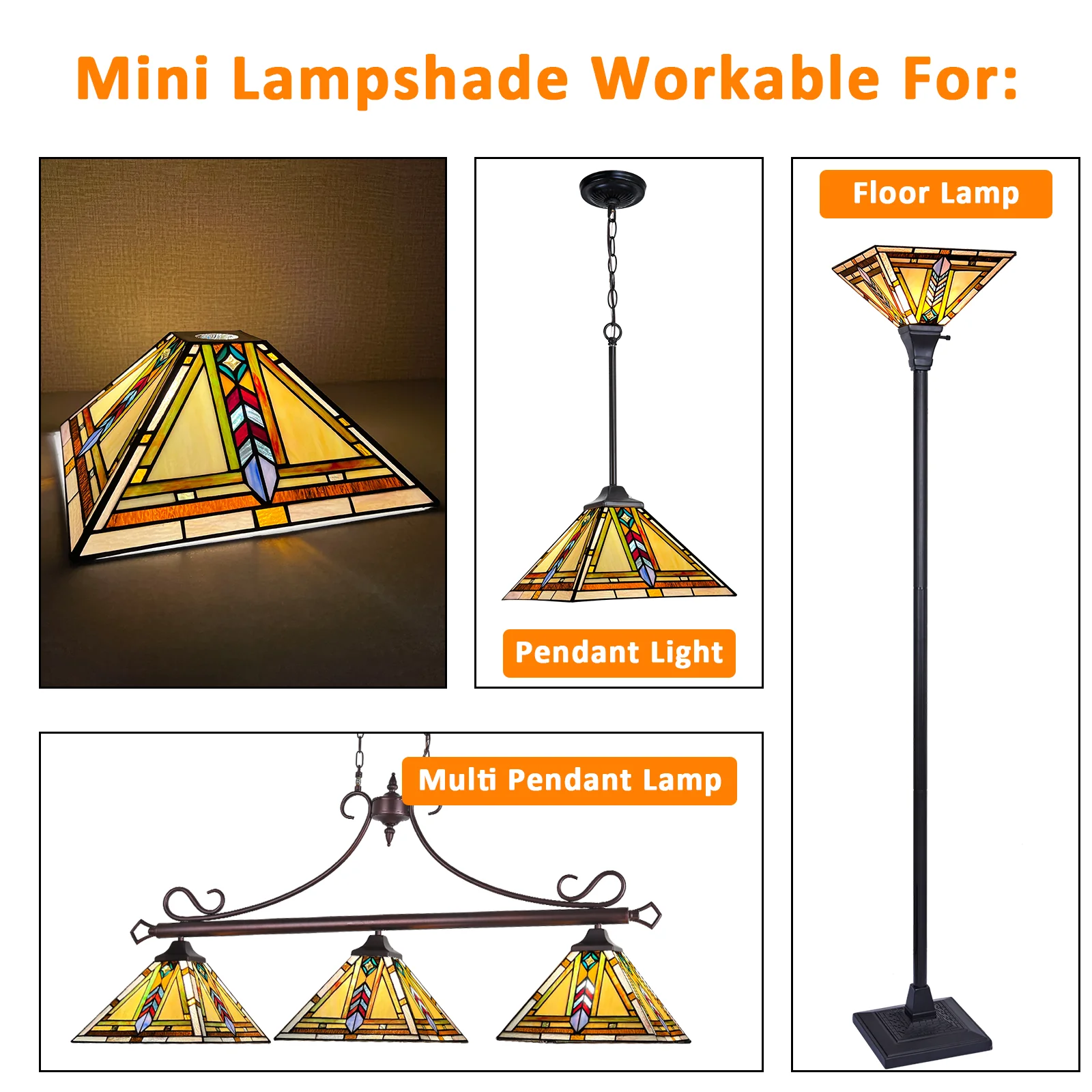 Capulina Tiffany Lamp Shade 12 Inches Wide Accessories Replacement Firecracker Style Stained Glass Lampshade for Torchiere Floor Lamp and Pendant Light - Image 5