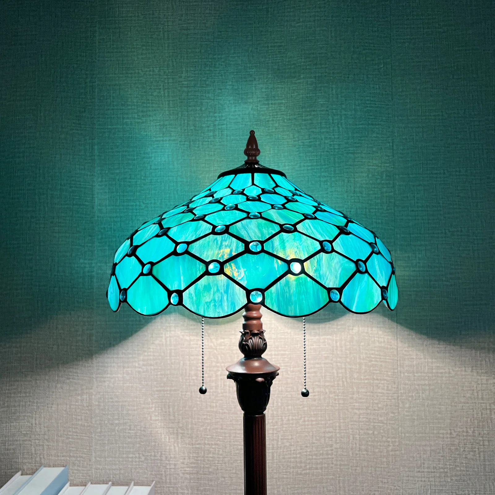 Capulina Tiffany Lamp Stained Glass Floor Lamp 2-Light 16X16X63 Inches Seagrass Blue Beads Tiffany Style Standing Reading Lamp for Living Room Bedroom Home Office - Image 2