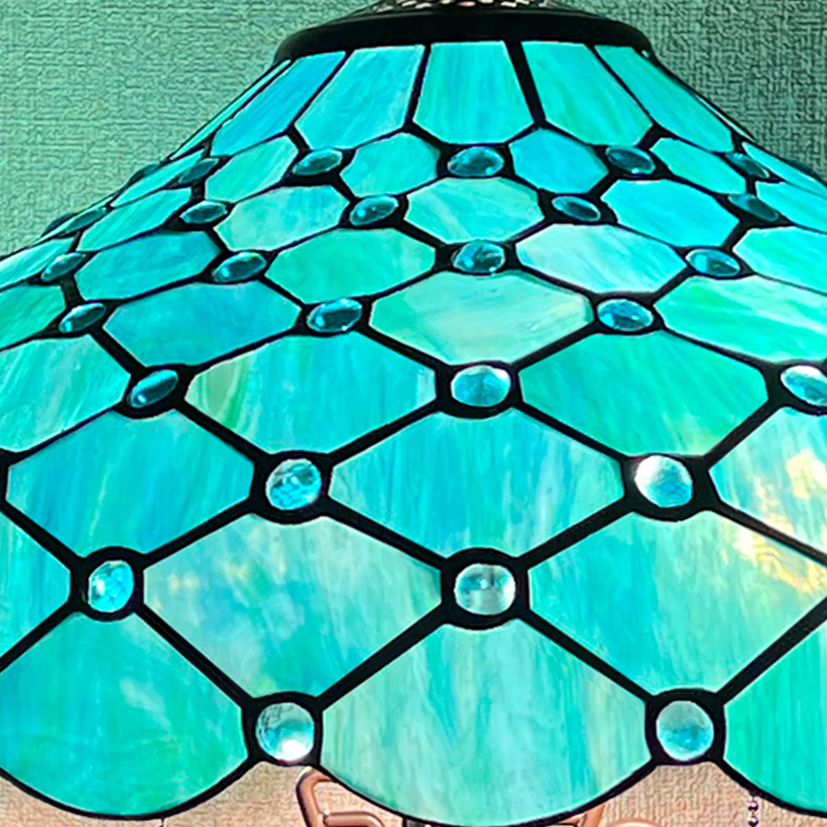 Capulina Tiffany Lamp Stained Glass Table Lamp 3-Light 16x16x24 Inches Mother-Daughter Vase Seagrass Blue Beads Tiffany Style Desk Reading Lamp Decor for Home Office Bedroom Living Room - Image 5