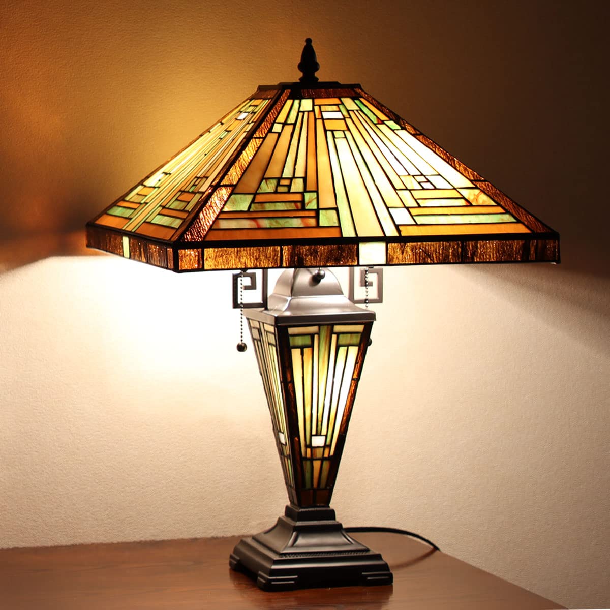 Capulina Tiffany Large Table Lamp 3-Light Nightlight Rustic Antique Desk Light - Image 2