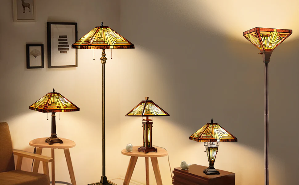 Capulina Tiffany Large Table Lamp 3-Light Nightlight Rustic Antique Desk Light - Image 8