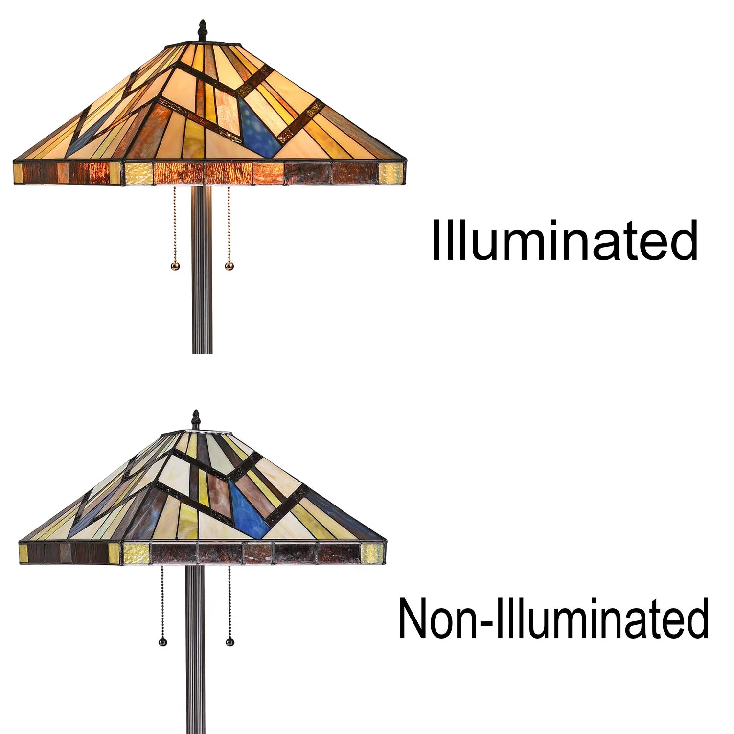 Capulina Tiffany Style Floor Lamp 2-Light 16 Inches Wide Cream Amber Stained Glass Antique Style Standing Lamp for Living Room Bedroom Home Office - Image 7