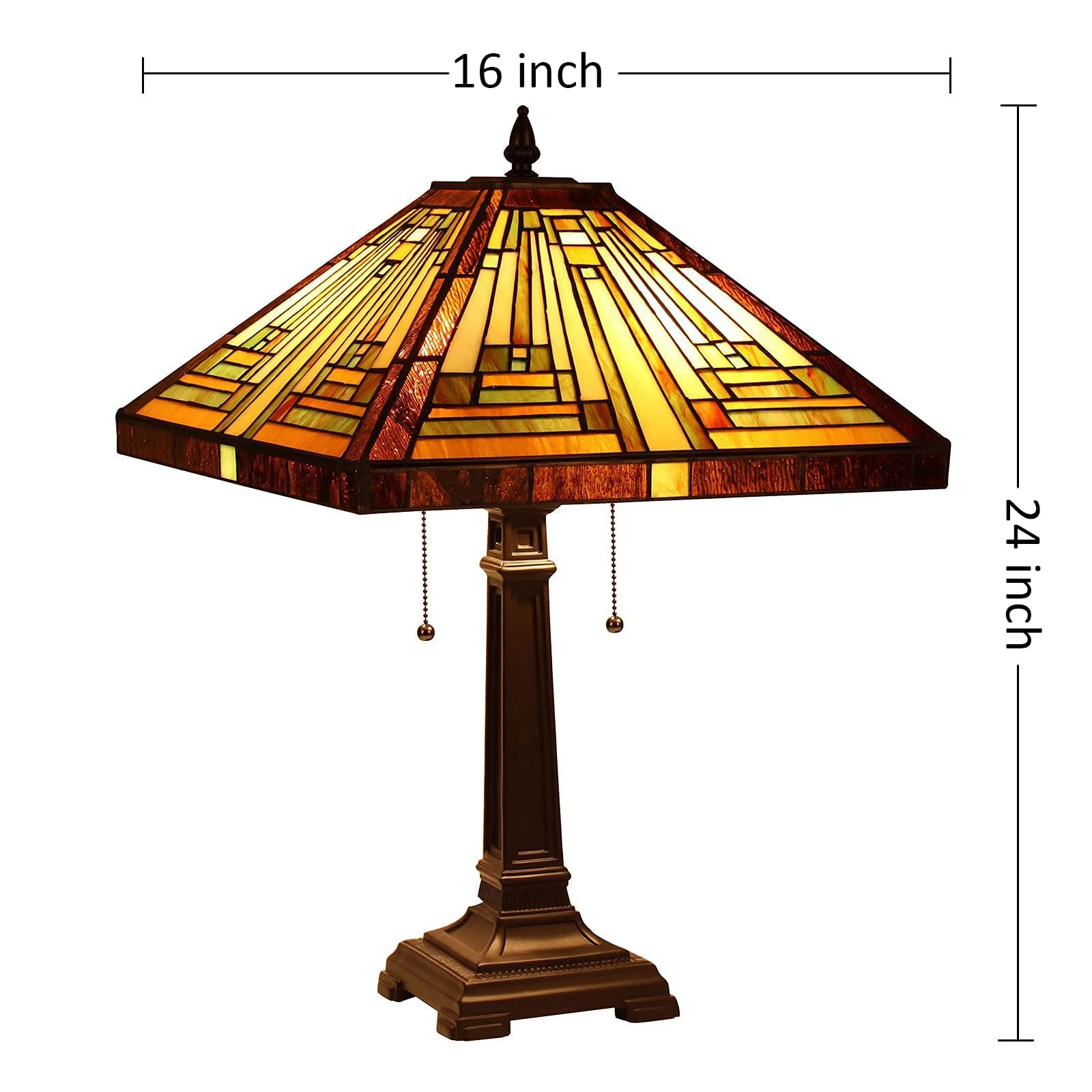 Capulina Tiffany Style Table Lamp Mission Style Tiffany Lamp 2-Light 16X16X24 Inches Amber Brown Stained Glass Desk Lamp Decor for Bedrooms Living Room Study Home Office - Image 6