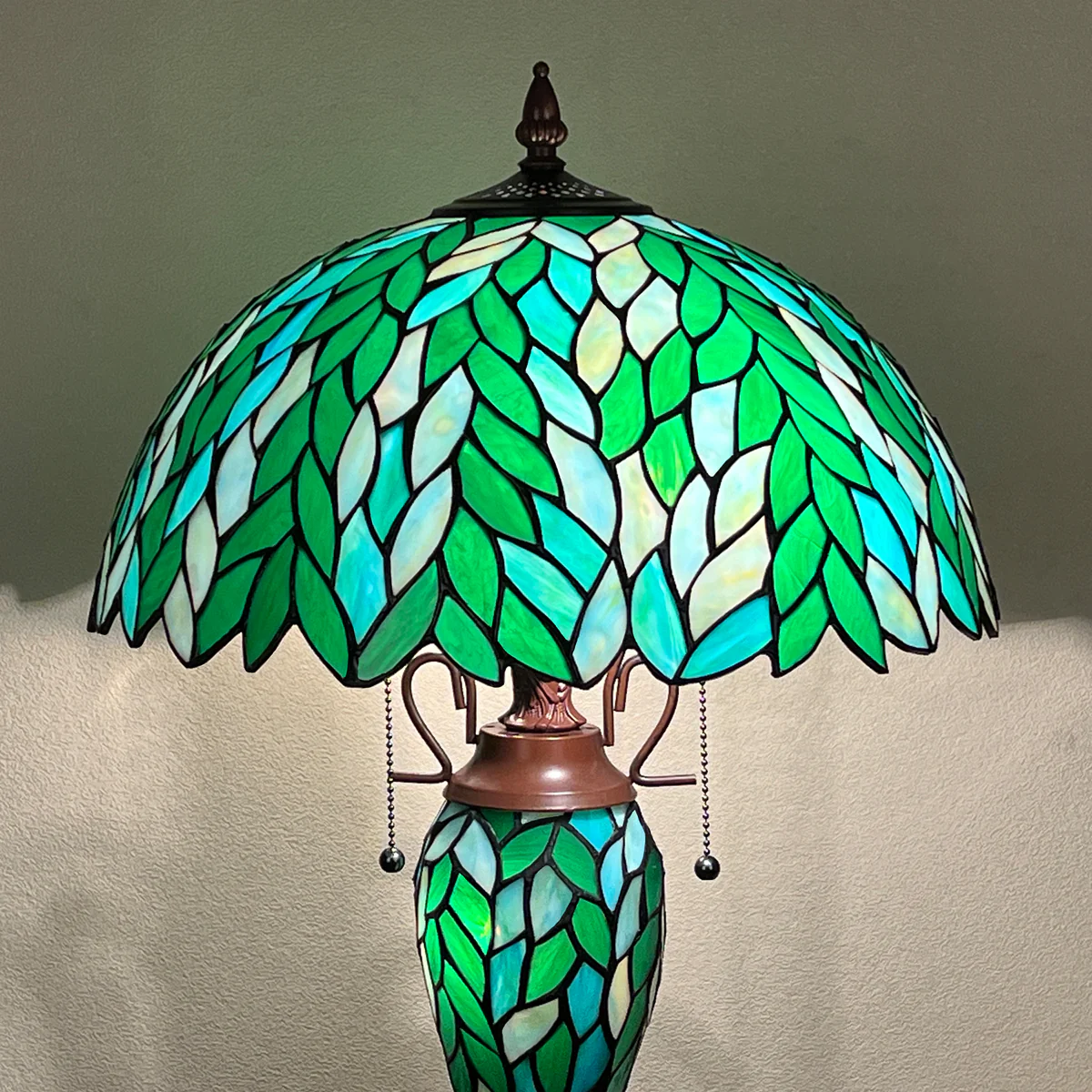 COTOSS Tiffany Lamp 16" Green Wisteria Stained Glass Table Lamp 3-Lights - Image 4