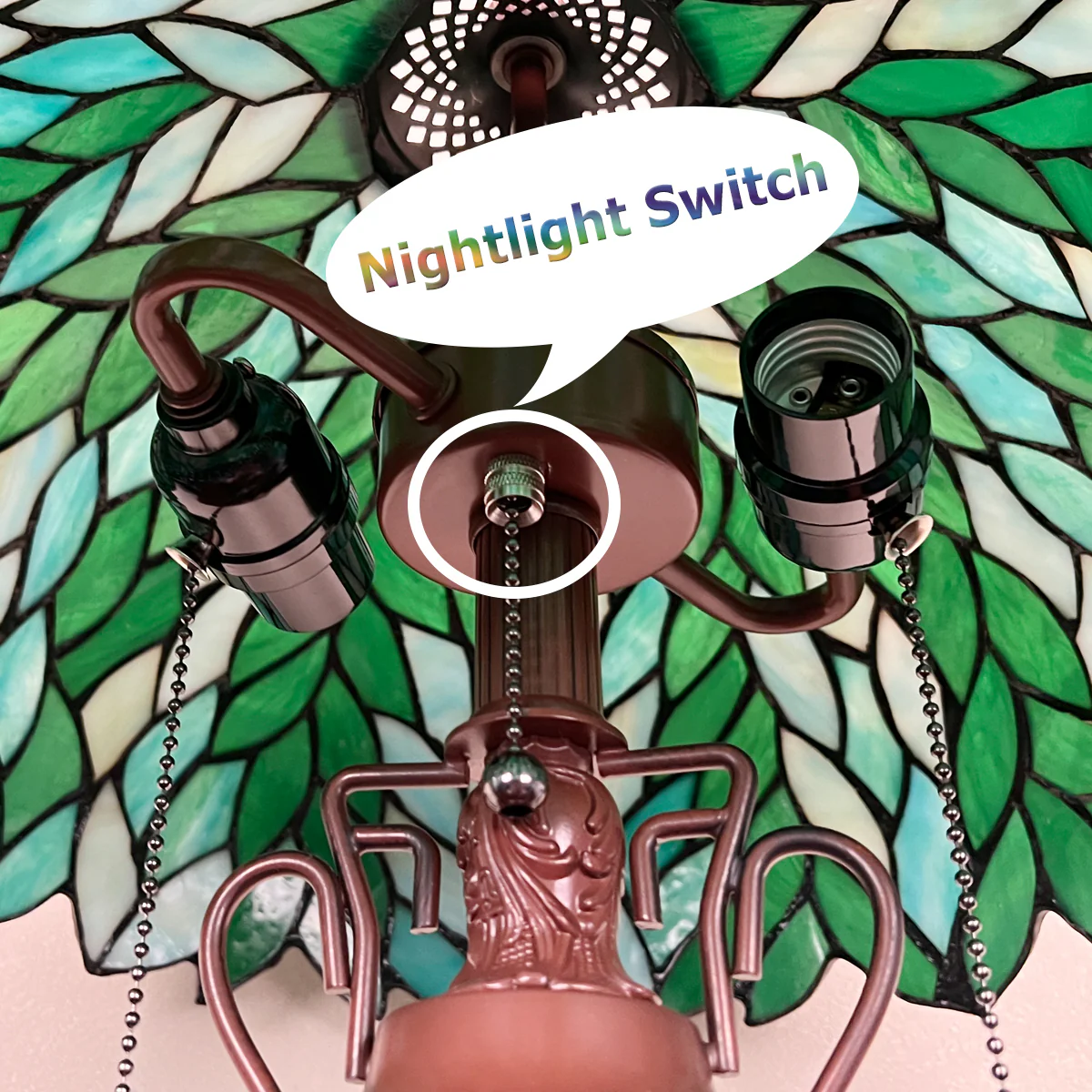 COTOSS Tiffany Lamp 16" Green Wisteria Stained Glass Table Lamp 3-Lights - Image 5