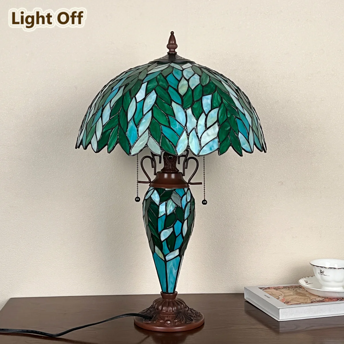 COTOSS Tiffany Lamp 16" Green Wisteria Stained Glass Table Lamp 3-Lights - Image 7