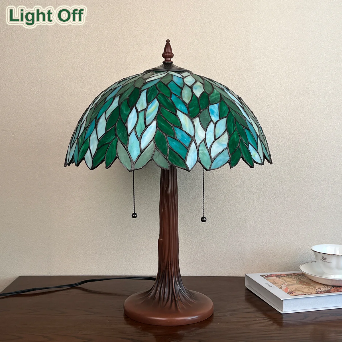 COTOSS Tiffany Lamp 16" Large Green Wisteria Stained Glass Table Lamp - Image 4