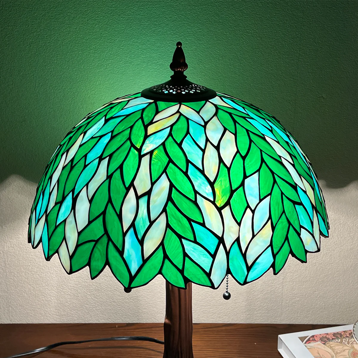 COTOSS Tiffany Lamp 16" Large Green Wisteria Stained Glass Table Lamp - Image 5