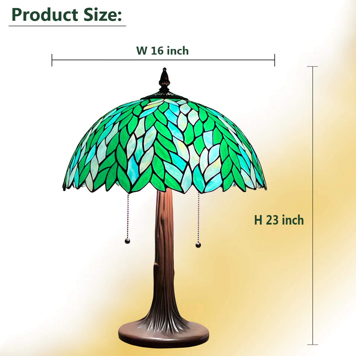 COTOSS Tiffany Lamp 16" Large Green Wisteria Stained Glass Table Lamp - Image 6