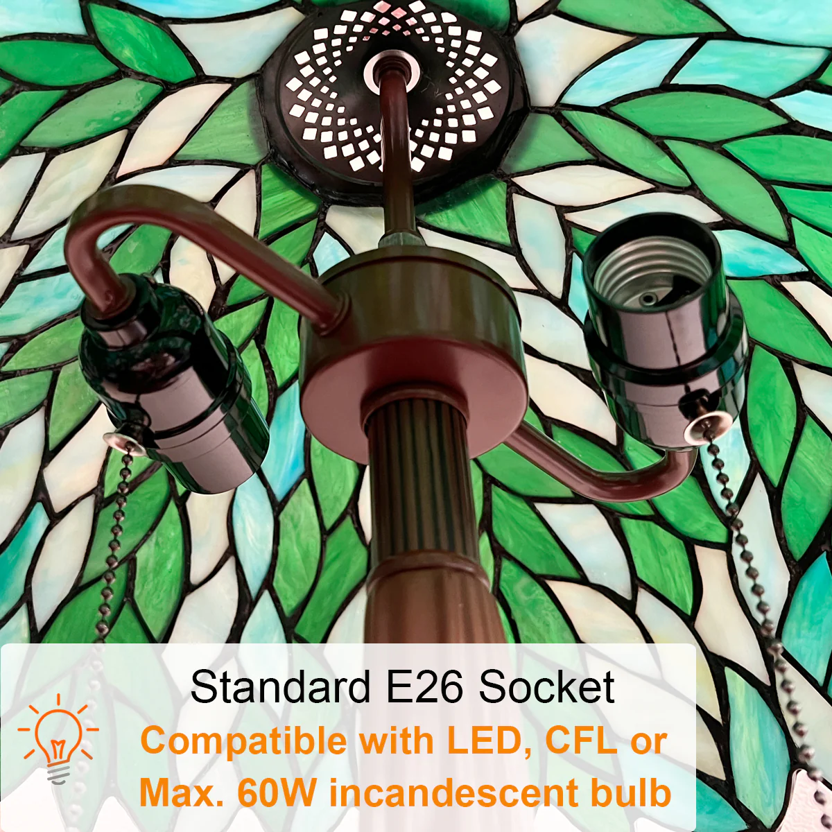 COTOSS Tiffany Lamp 16" Large Green Wisteria Stained Glass Table Lamp - Image 7