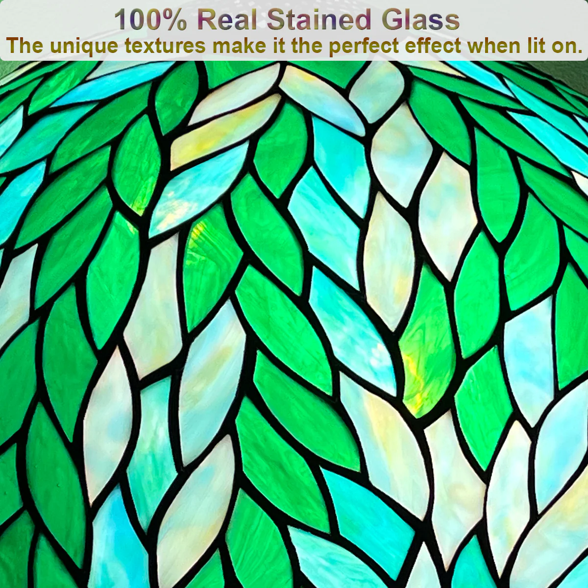 COTOSS Tiffany Lamp Green Wisteria Stained Glass Table Lamp 3-Lights - Image 3
