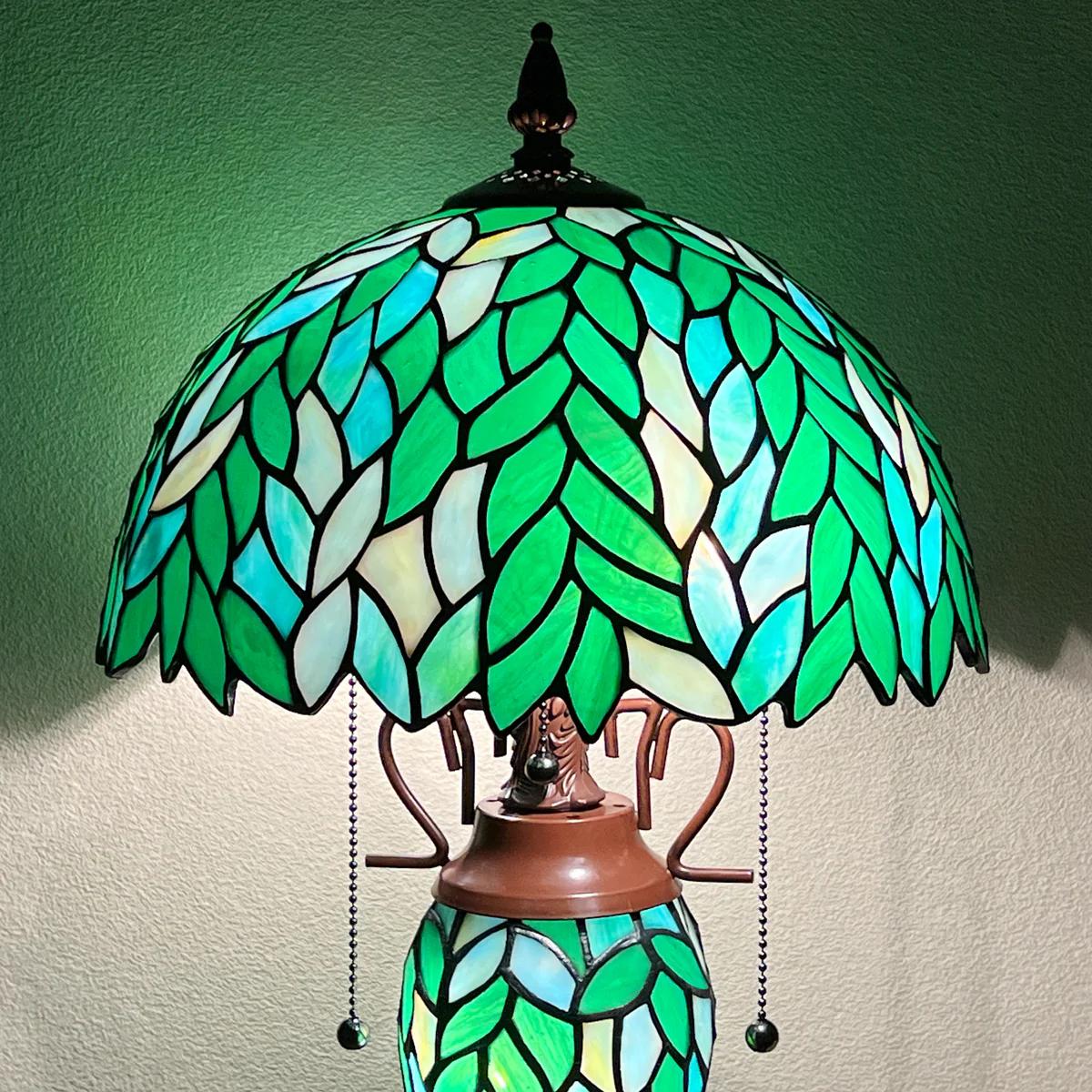 COTOSS Tiffany Lamp Green Wisteria Stained Glass Table Lamp 3-Lights - Image 4