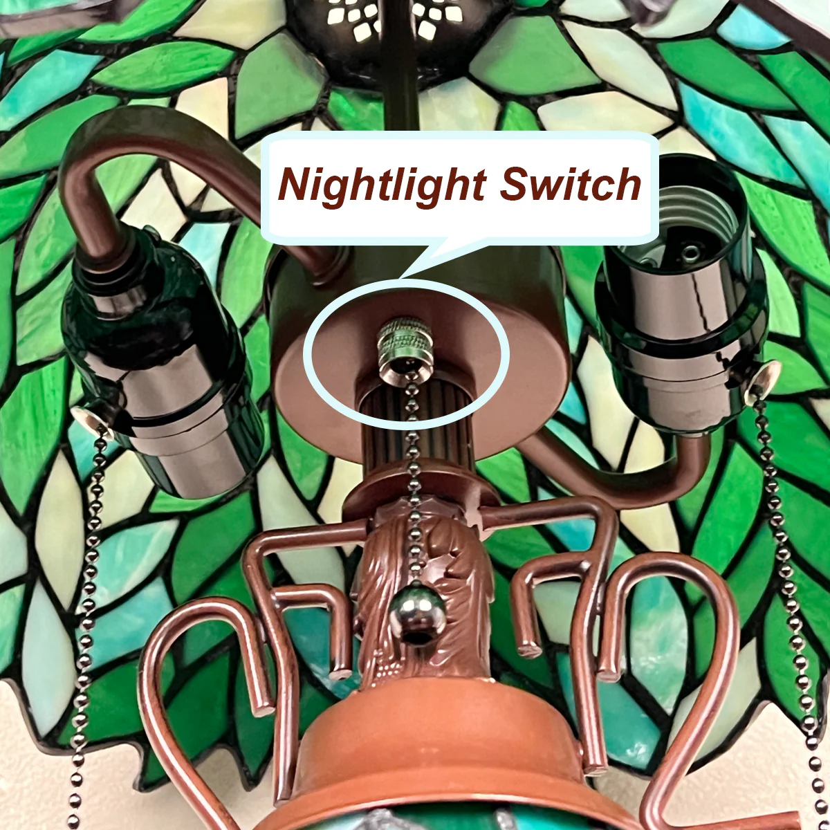 COTOSS Tiffany Lamp Green Wisteria Stained Glass Table Lamp 3-Lights - Image 5