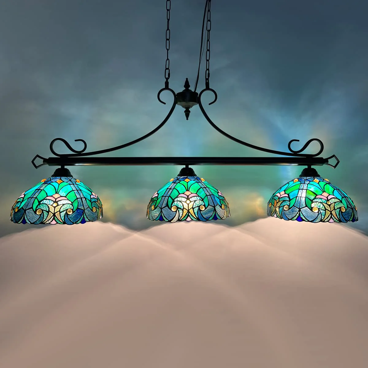 COTOSS Tiffany Pool Table Lights 3-Light Hanging Chandelier Light Fixture Victorian Pendant Lighting Decor for Dining Room Kitchen Island Gameroom Bars - Image 2