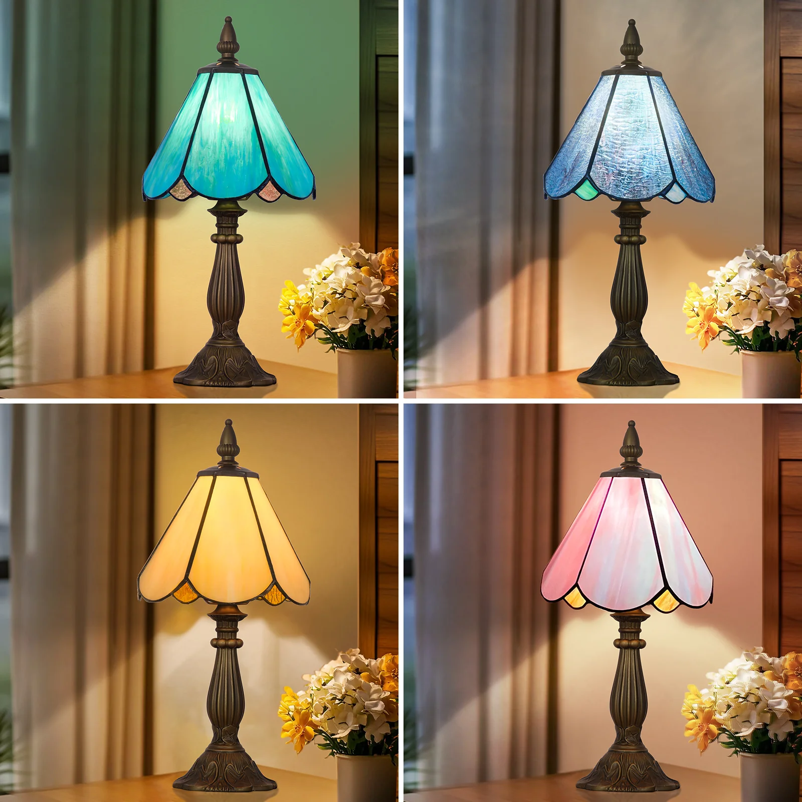 Cotoss Tiffany Table Lamp,Handcrafts Stained Glass Style Table Light,Small Desk Bedside Table Night Lamp for Living Room Bedroom Study Office Bookcase Desk Light - Image 12
