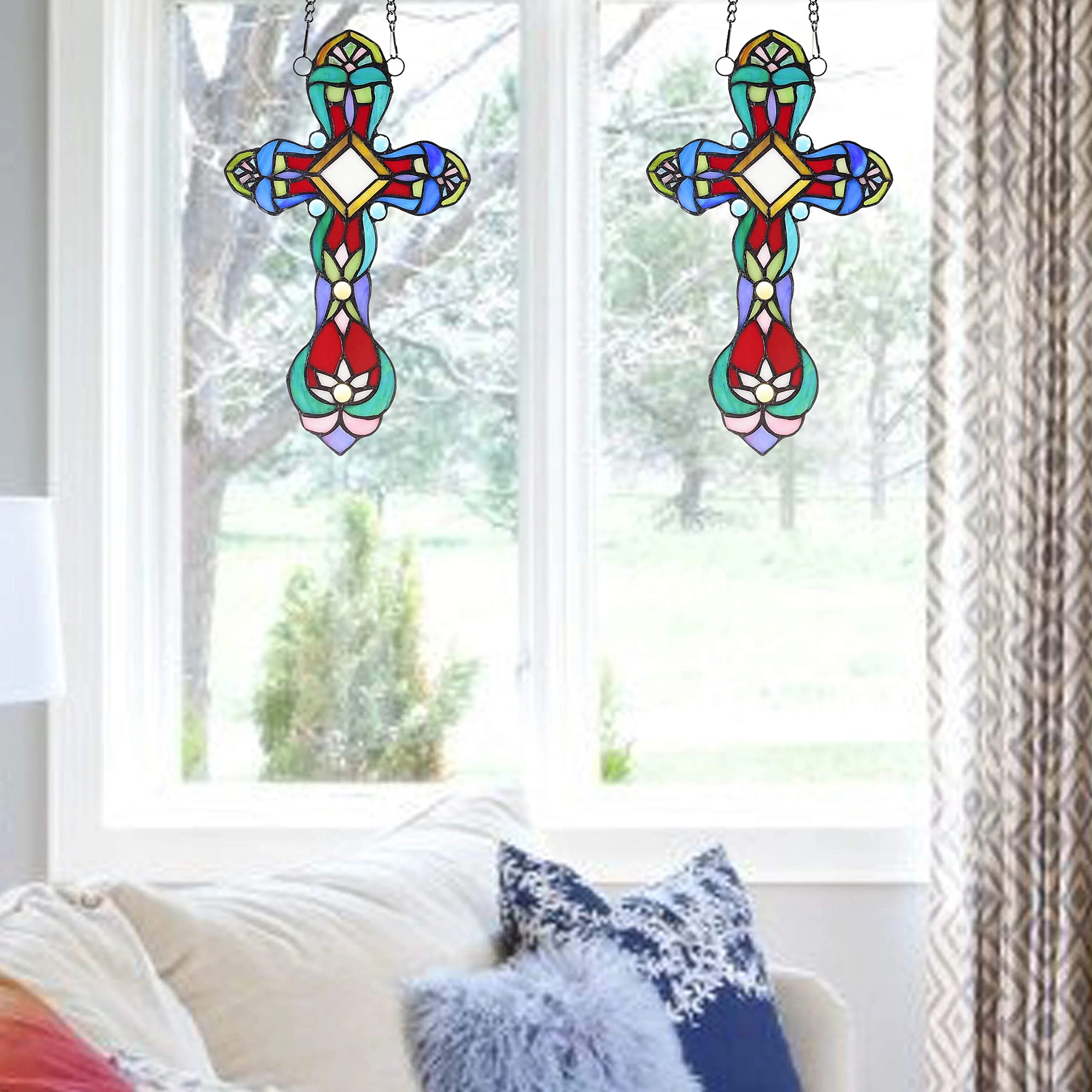 Capulina Cross Stained Glass Window Hanging Handicrafts - Image 3