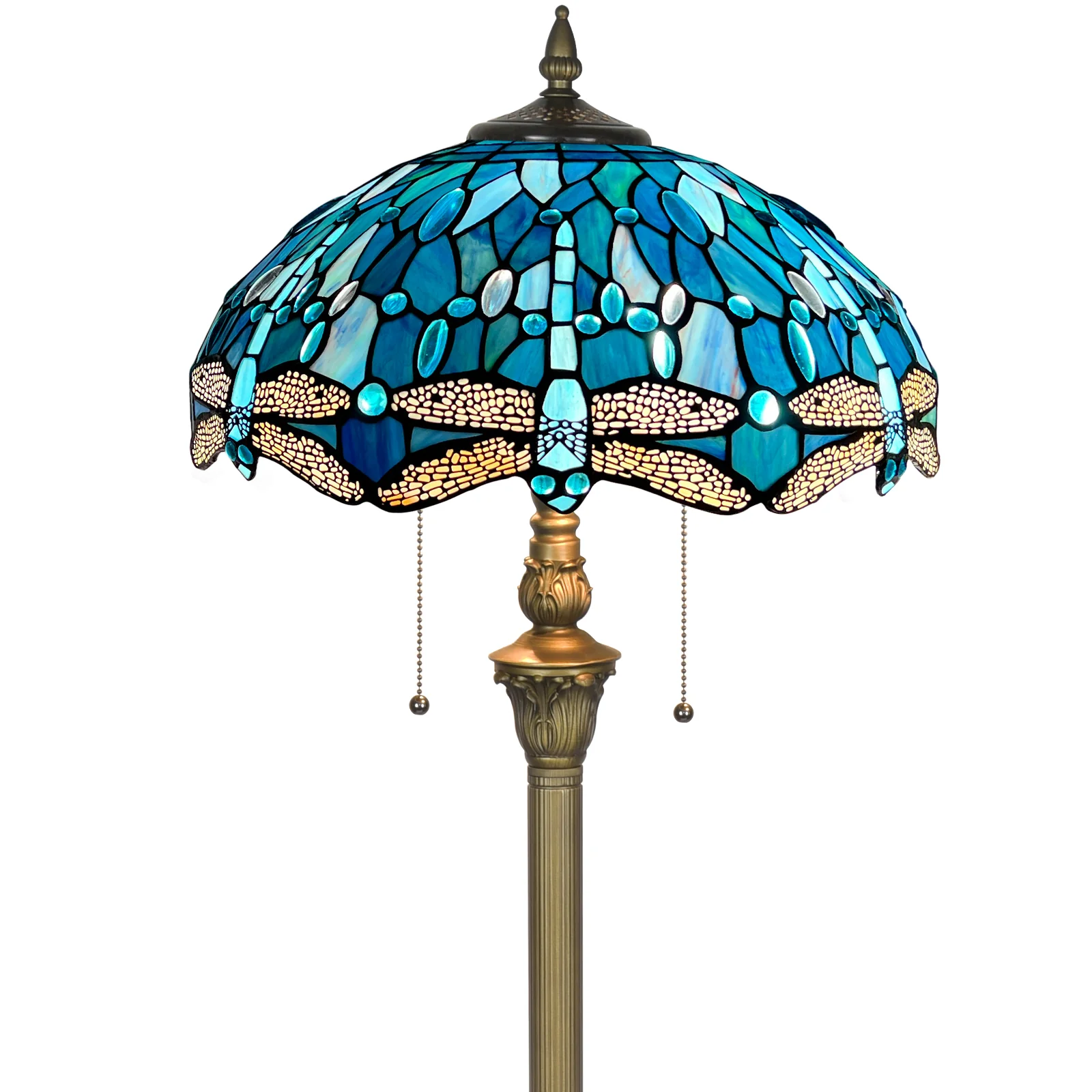 Dragonfly Tiffany Floor Lamp [2-Lights][16''W*64''H]  Stained Glass Floor Lamp Standing Reading Light with Pull Chain Control for Living Room/Bedroom/Home Office/Study - Image 8