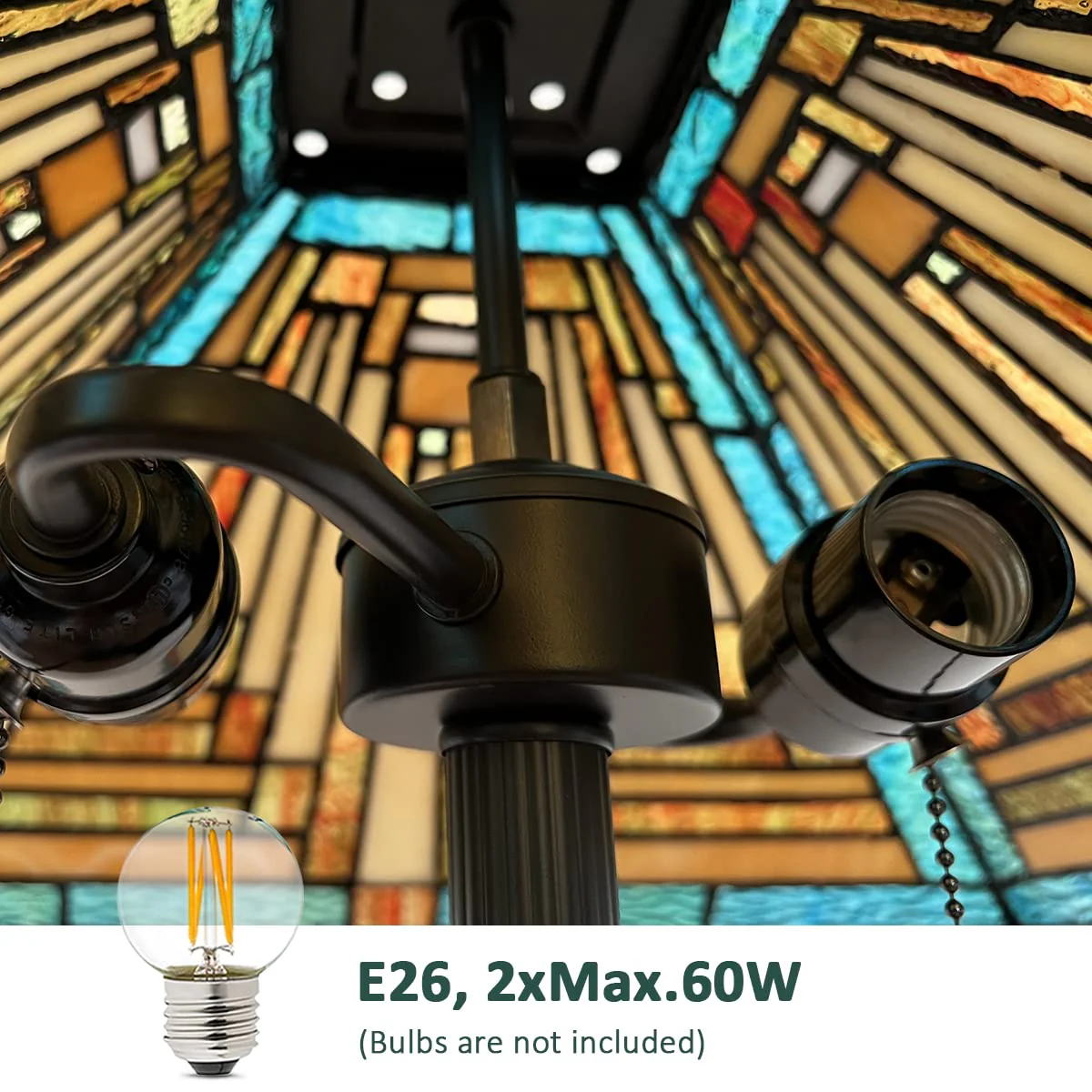 COTOSS Tiffany Floor Lamp Mission Style Green Stained Glass Floor Light for Reading Antique 16 Double Light Standing Lamp for Living Room Bedroom Home Office - Image 4